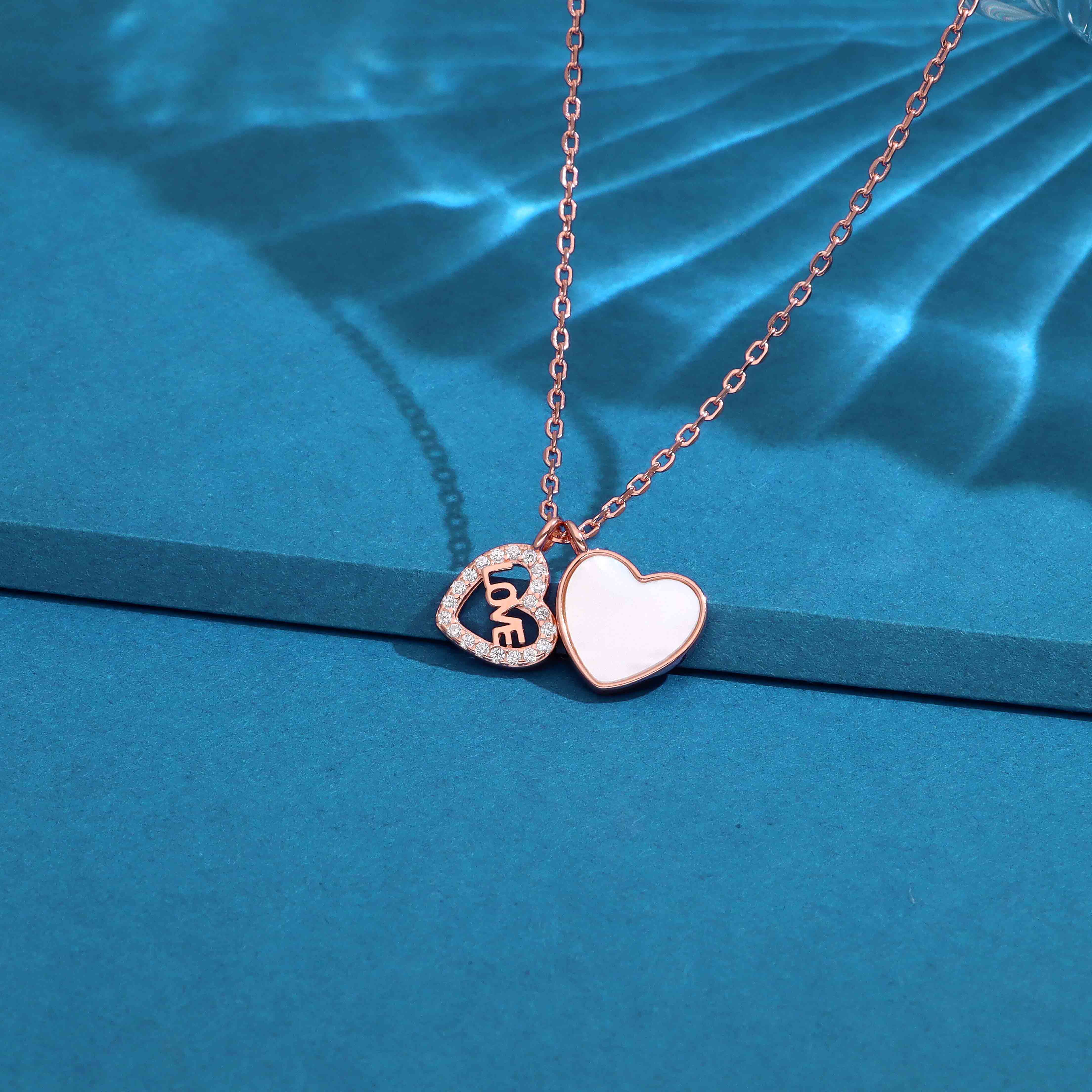 Silver-Tone Double Heart LOVE Pendant Necklace - Image 2