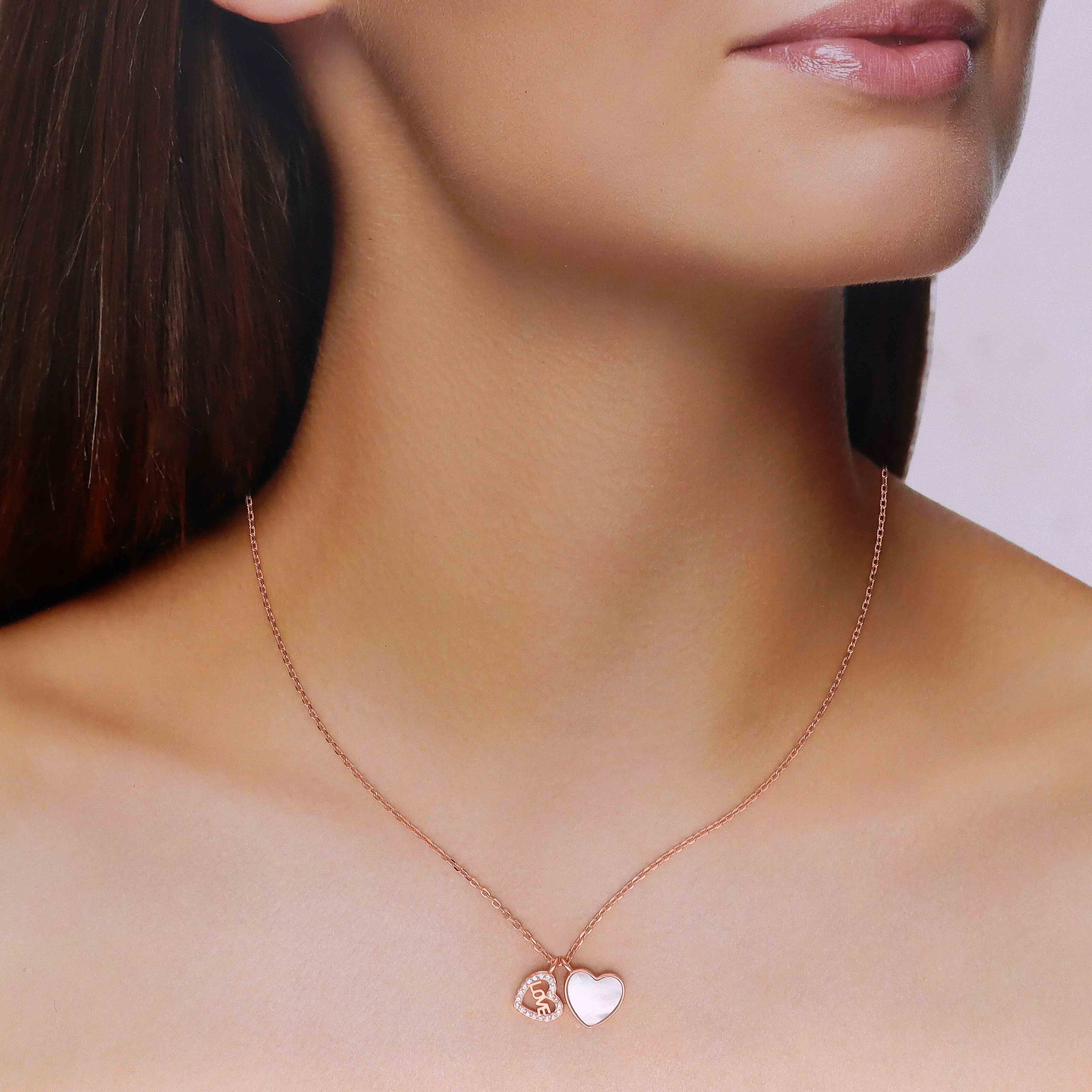 Silver-Tone Double Heart LOVE Pendant Necklace - Image 4