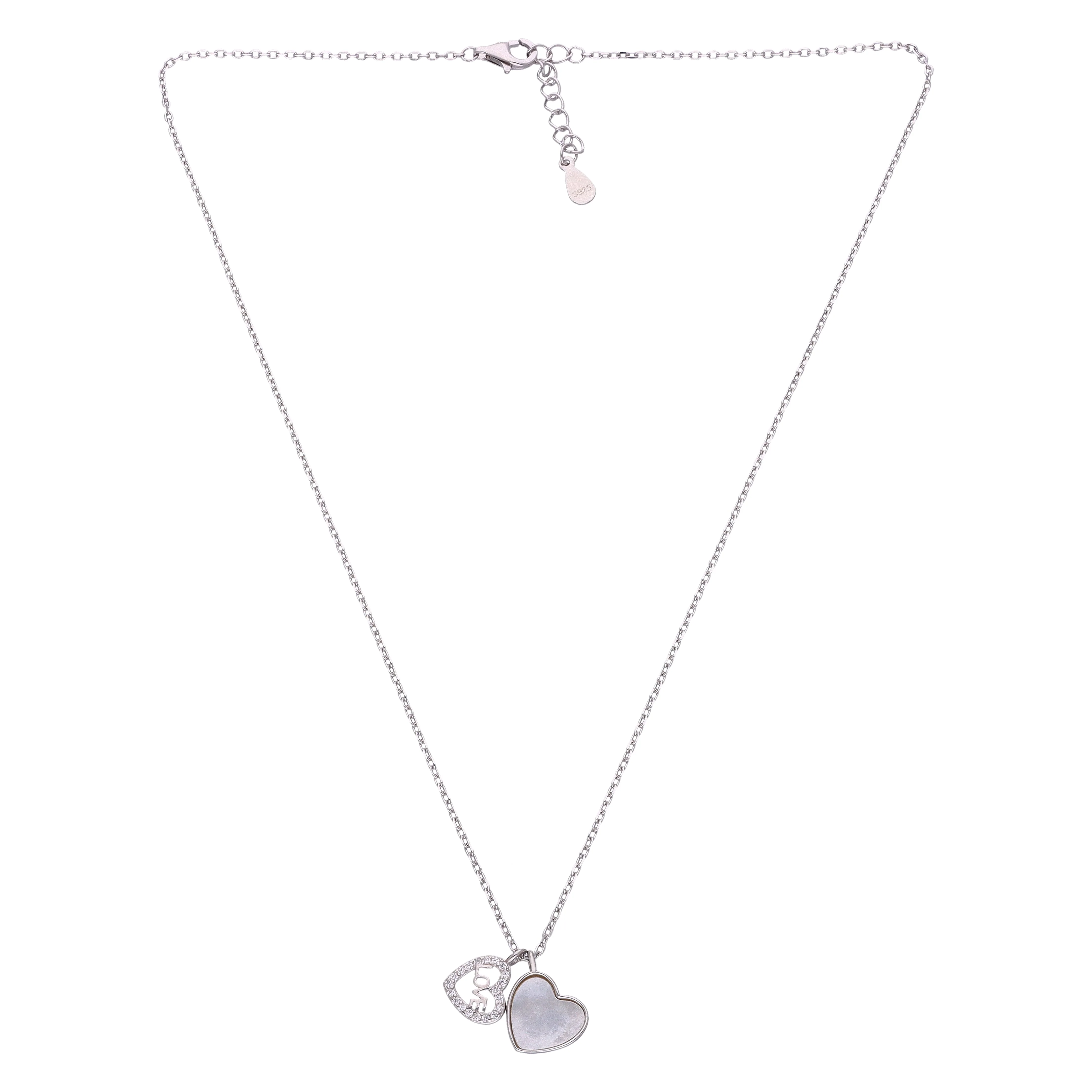 Silver-Tone Double Heart LOVE Pendant Necklace - Image 5