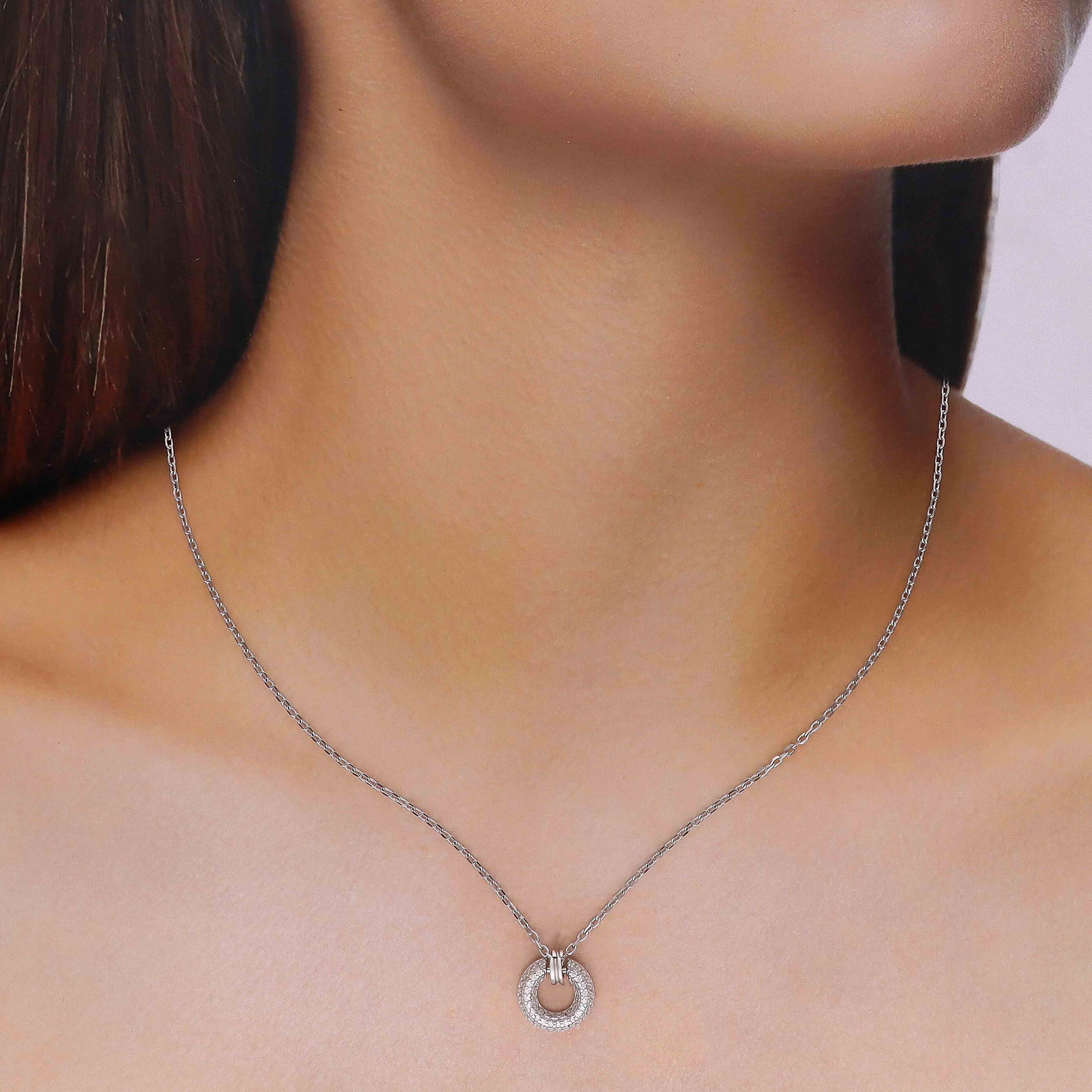 Eternity Circle Pendant Silver Necklace - Image 3