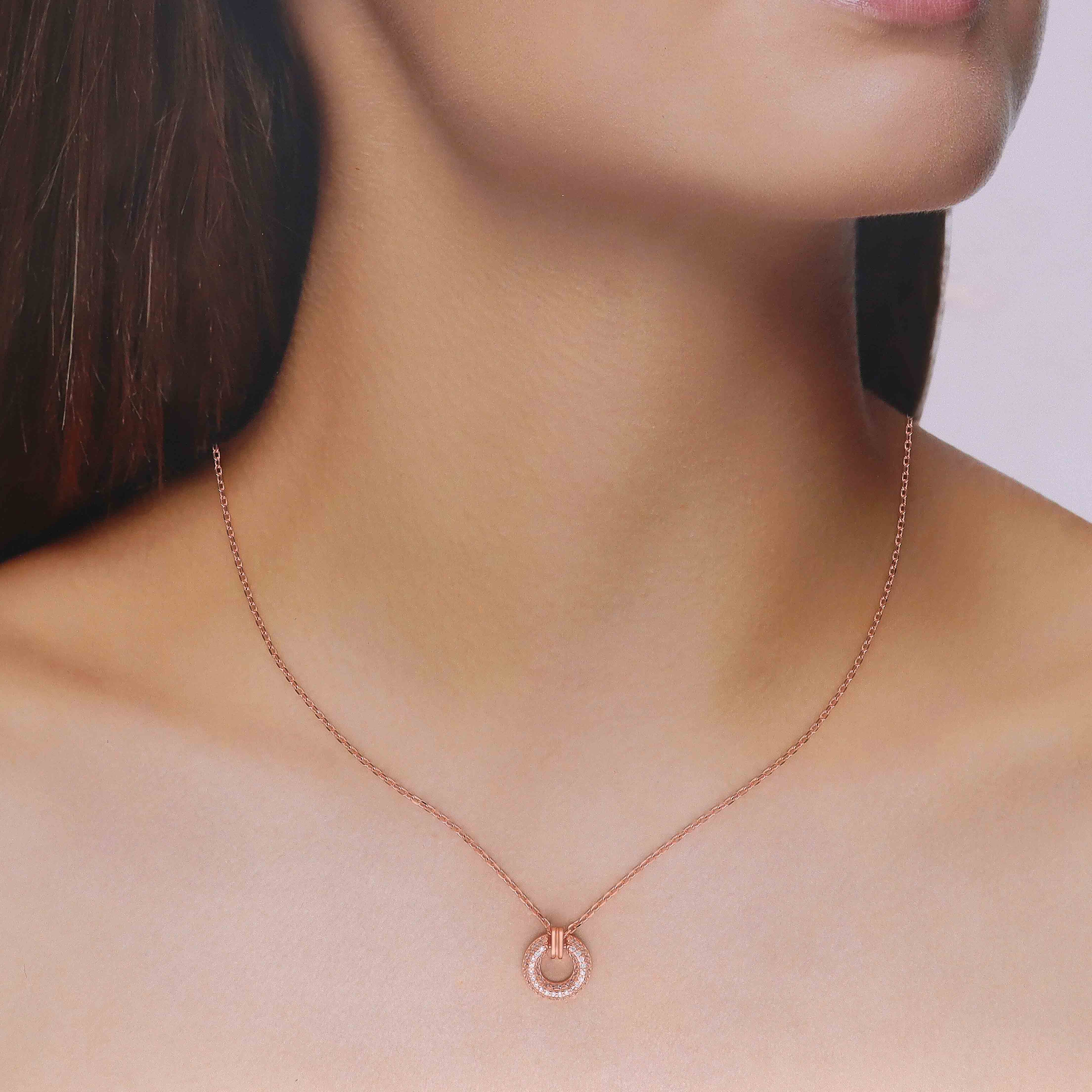 Eternity Circle Pendant Silver Necklace - Image 4