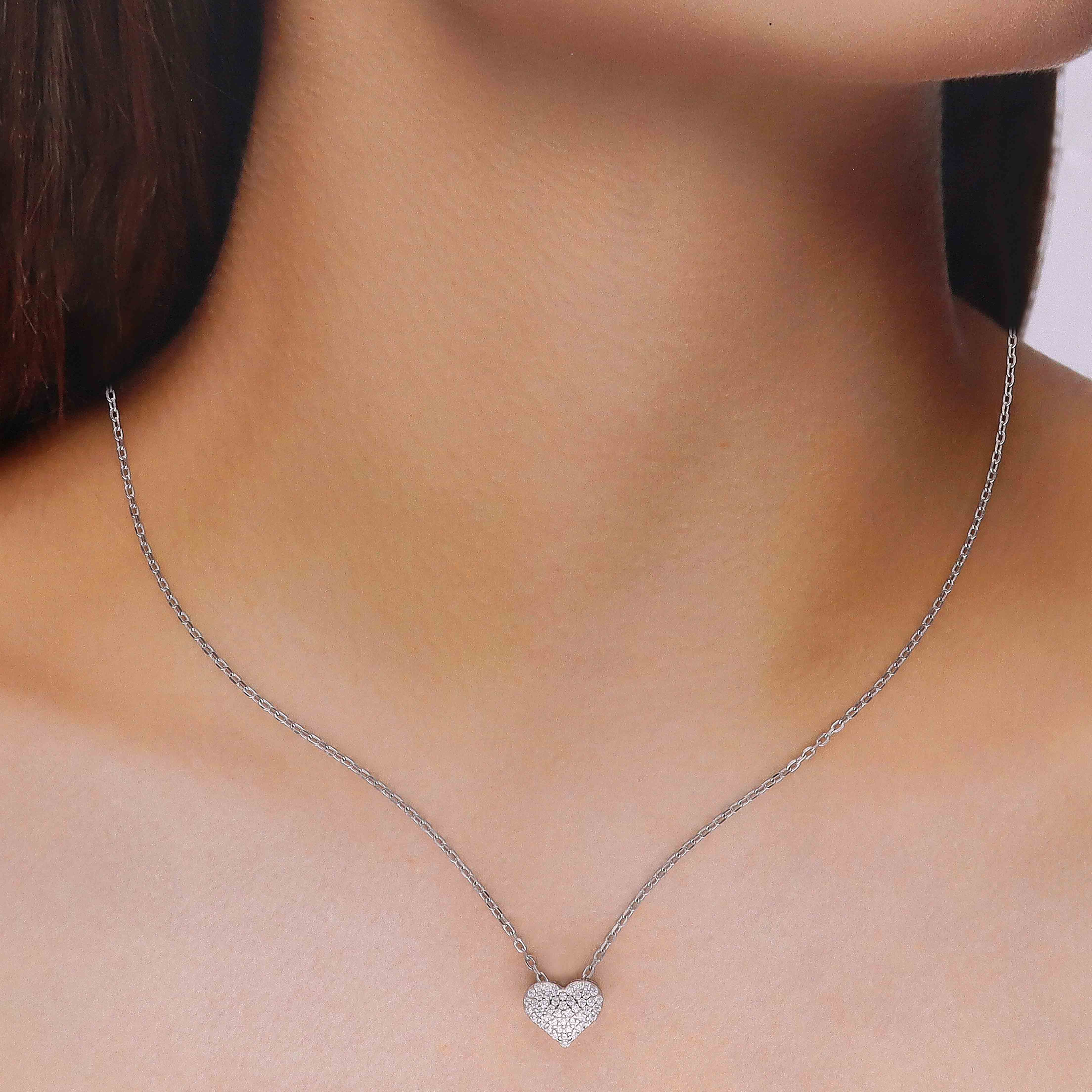 Silver Sparkling Heart Pendant Necklace - Image 3