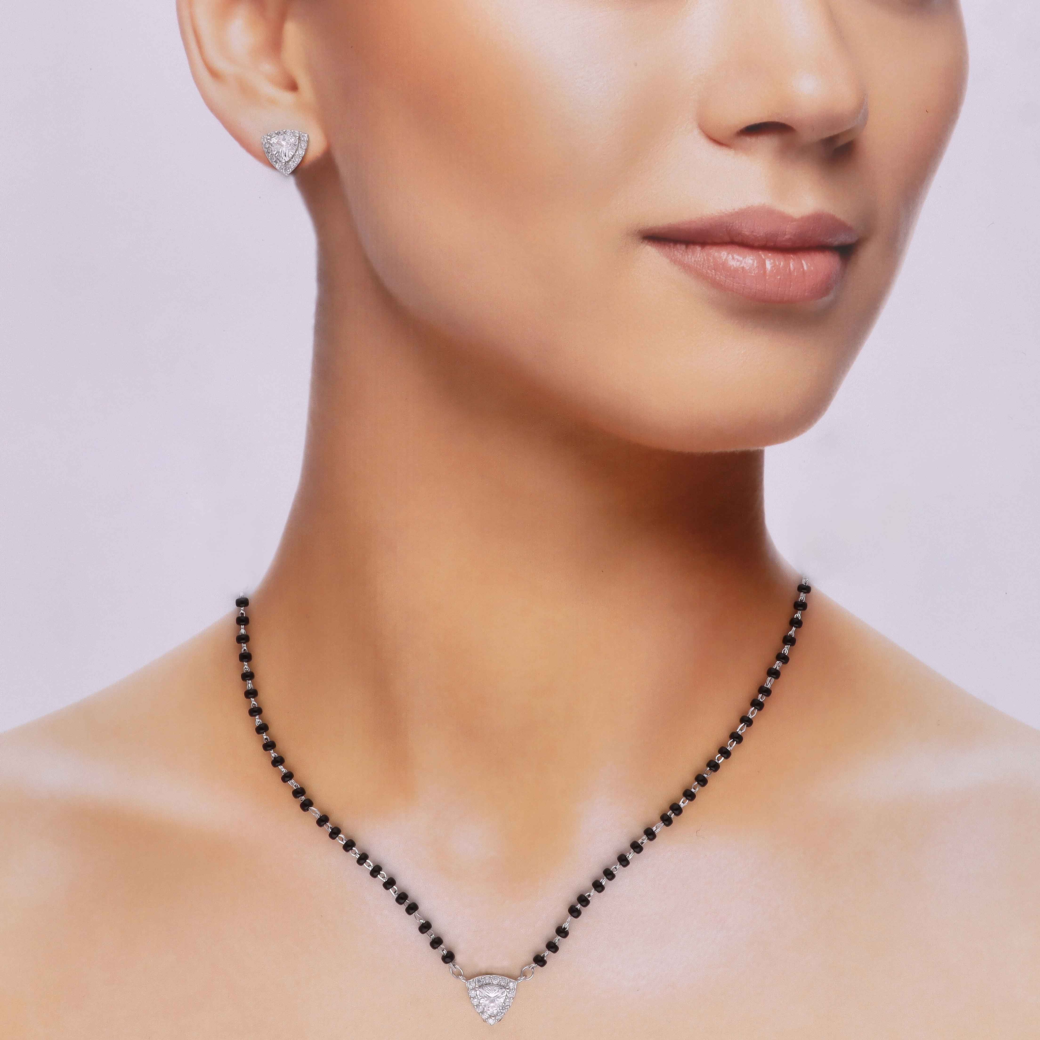 Heart Solitaire Silver Mangalsutra Necklace Set - Image 3