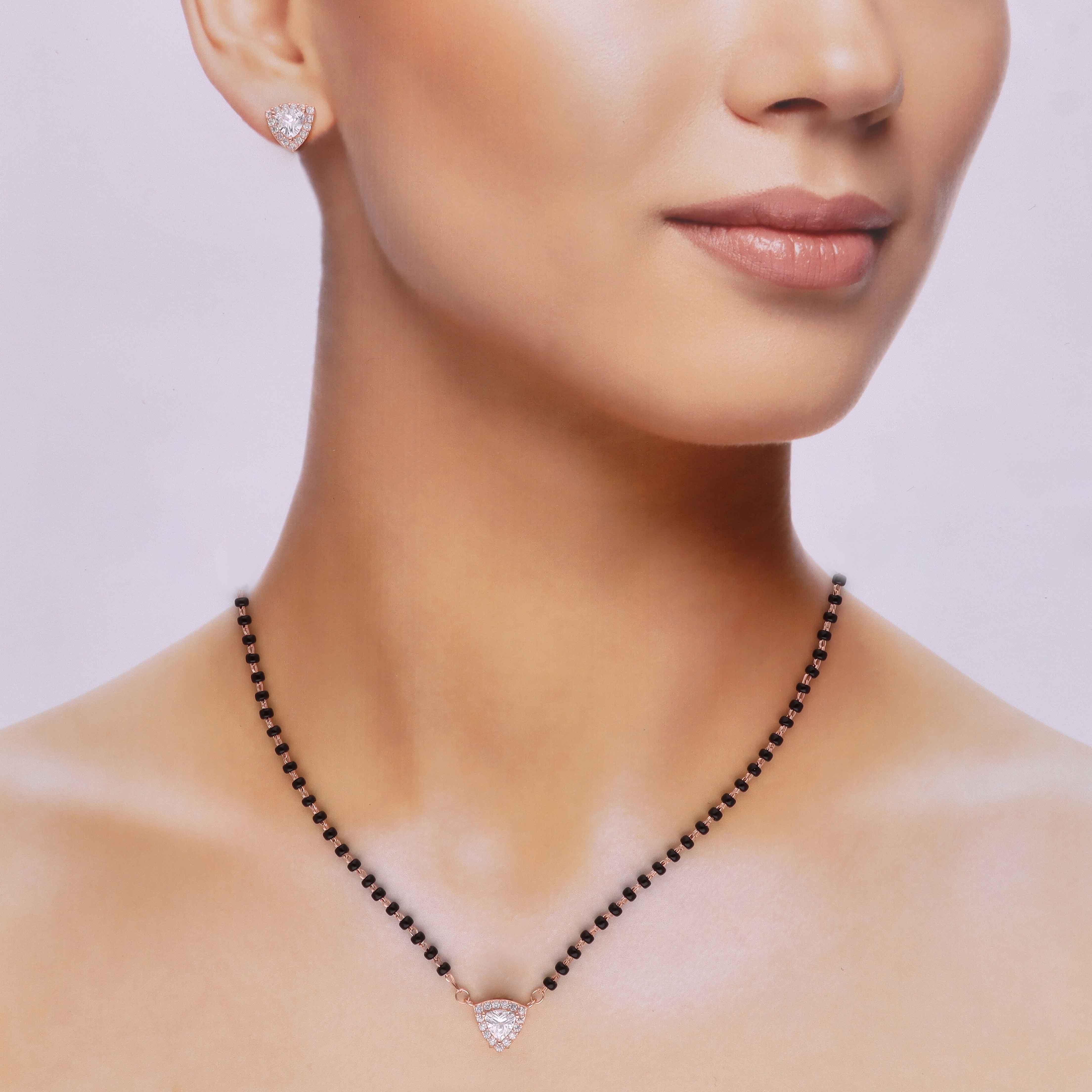 Heart Solitaire Silver Mangalsutra Necklace Set - Image 4