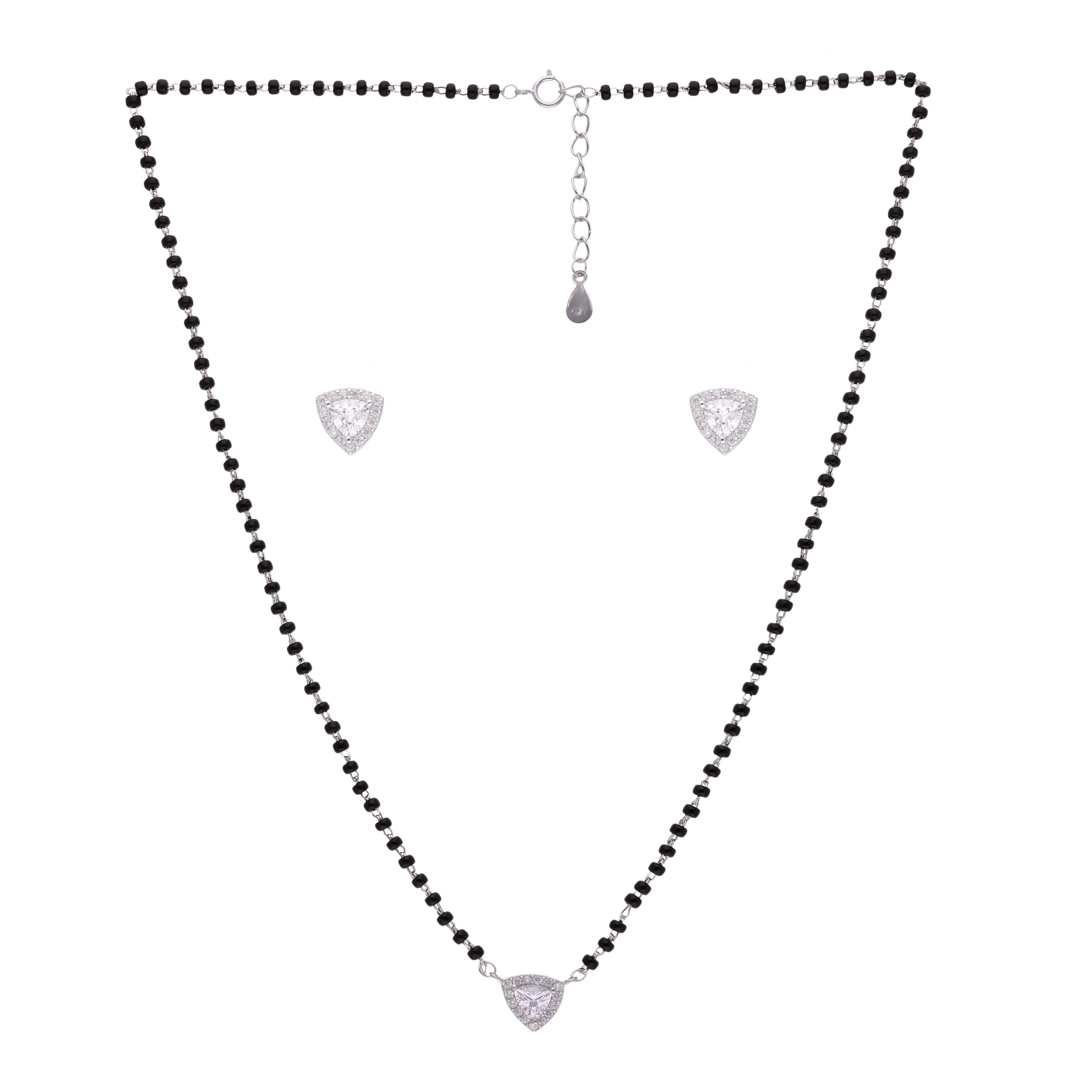 Heart Solitaire Silver Mangalsutra Necklace Set - Image 5