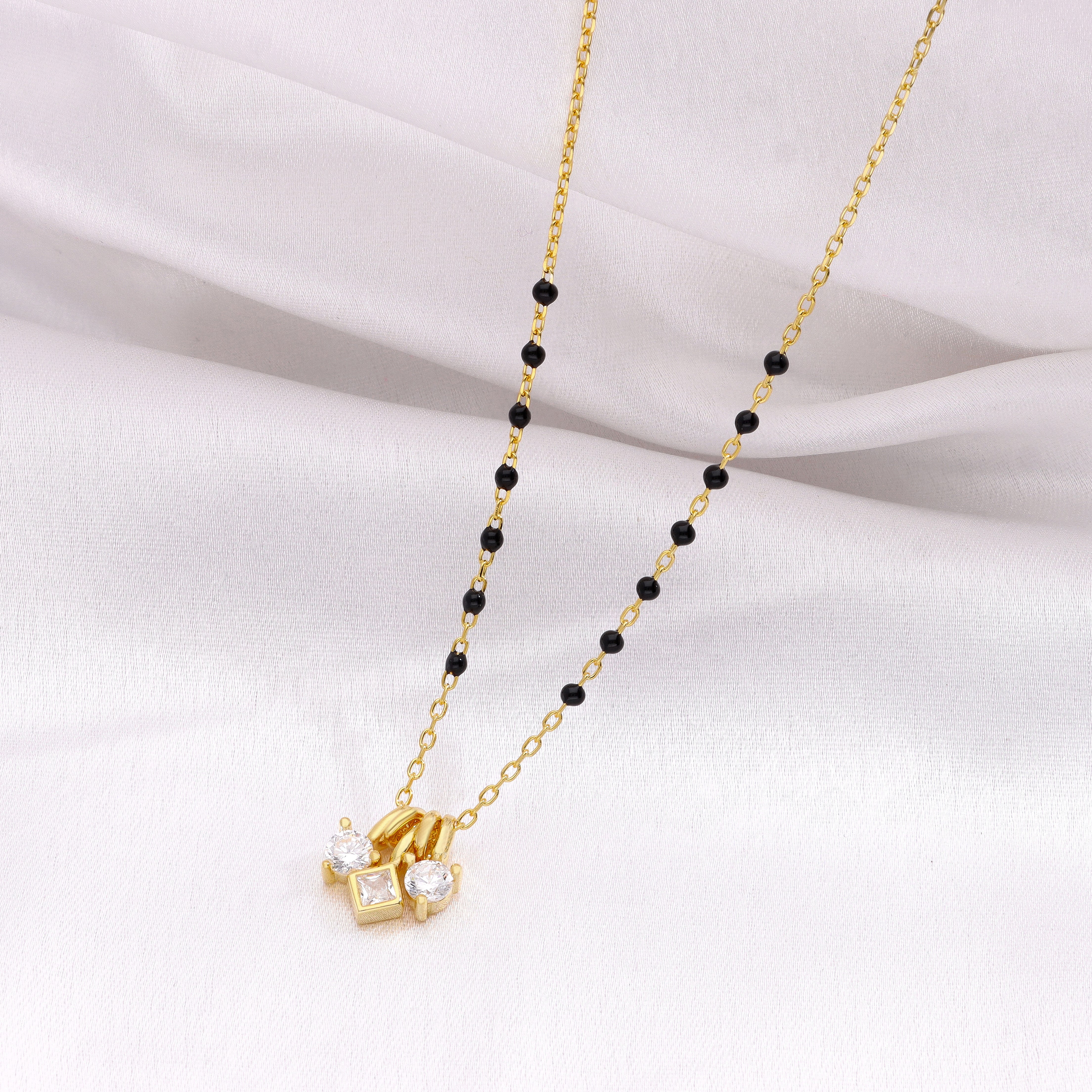 Minimalist Triple Charm Silver Mangalsutra Necklace - Image 3