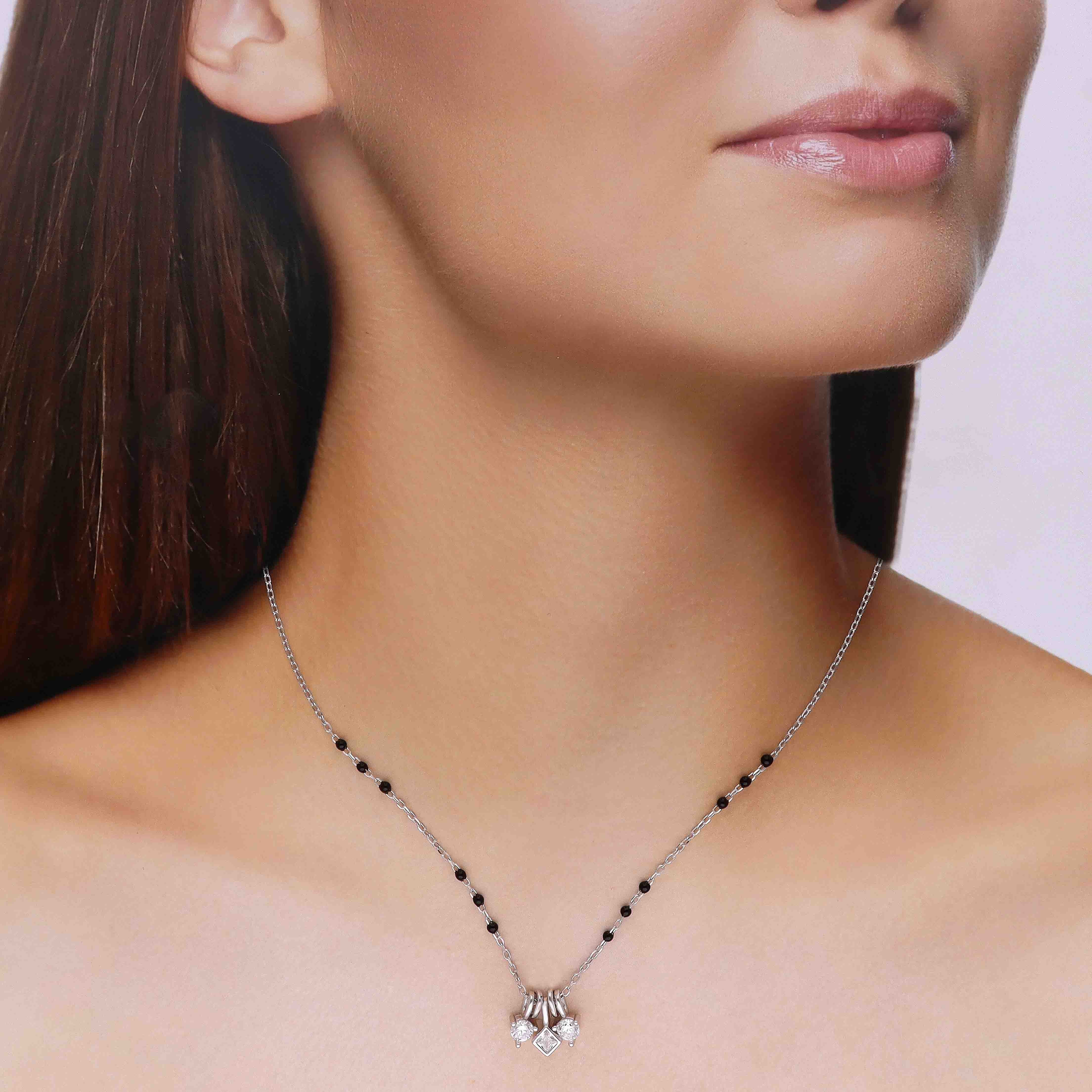 Minimalist Triple Charm Silver Mangalsutra Necklace - Image 4