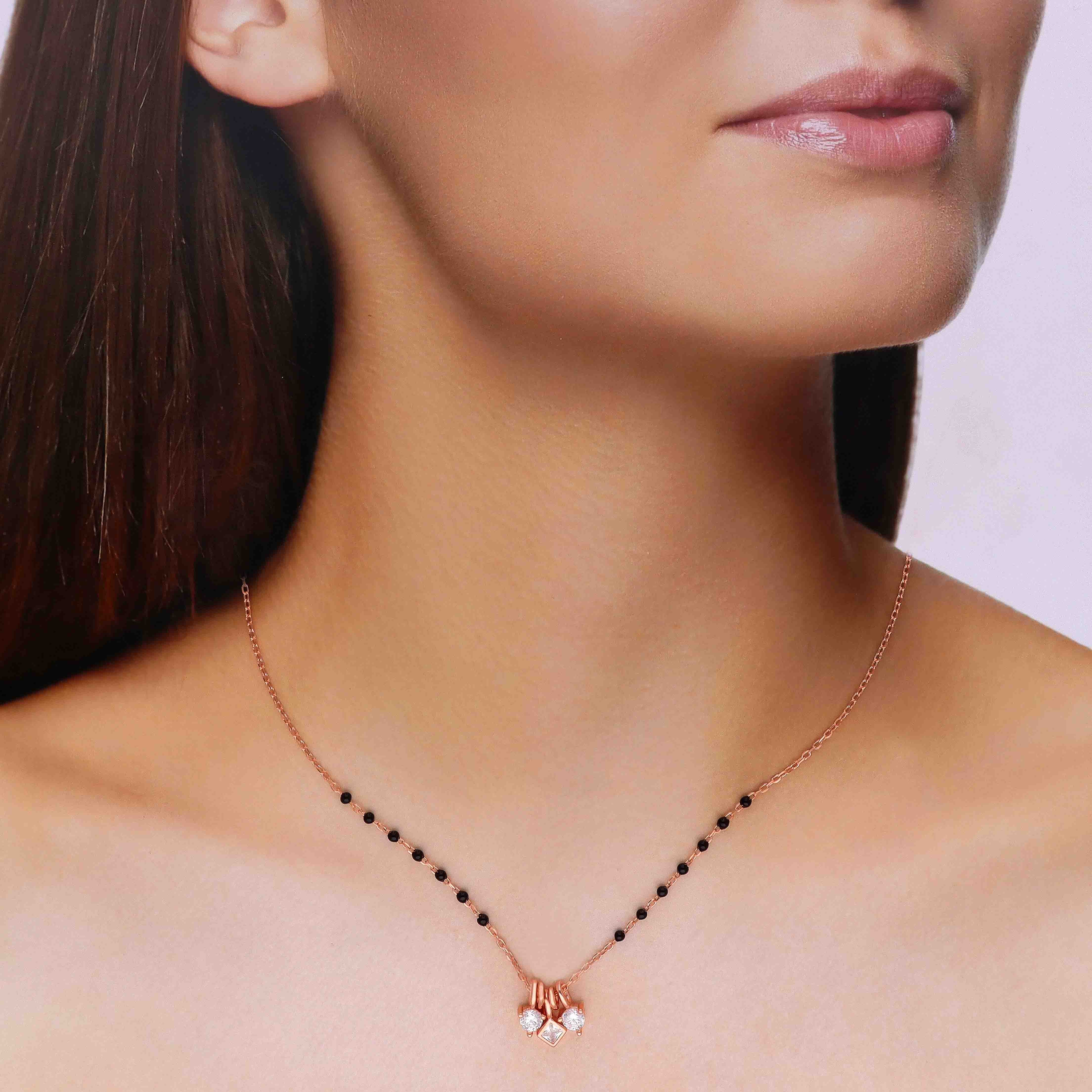 Minimalist Triple Charm Silver Mangalsutra Necklace - Image 5