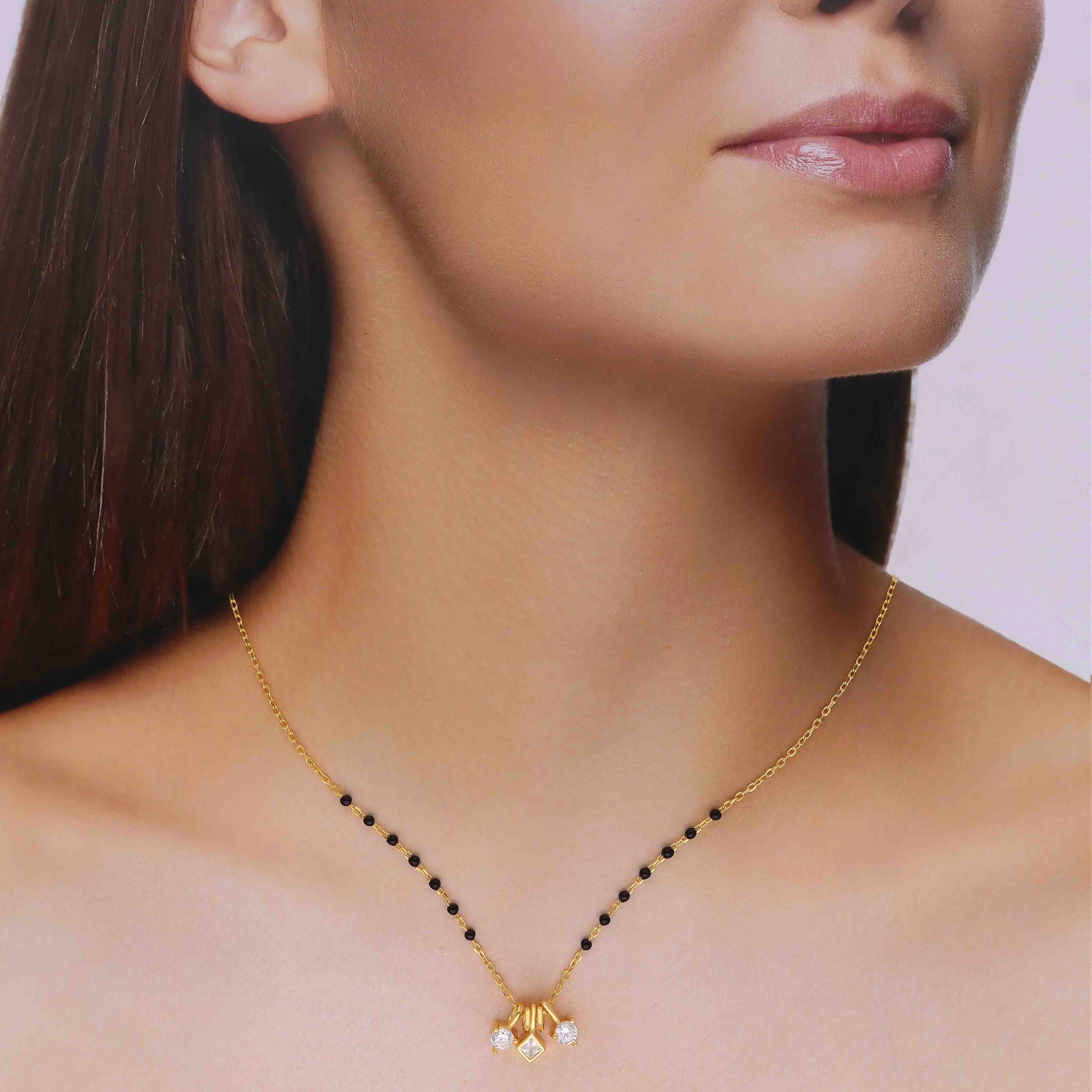 Minimalist Triple Charm Silver Mangalsutra Necklace - Image 6