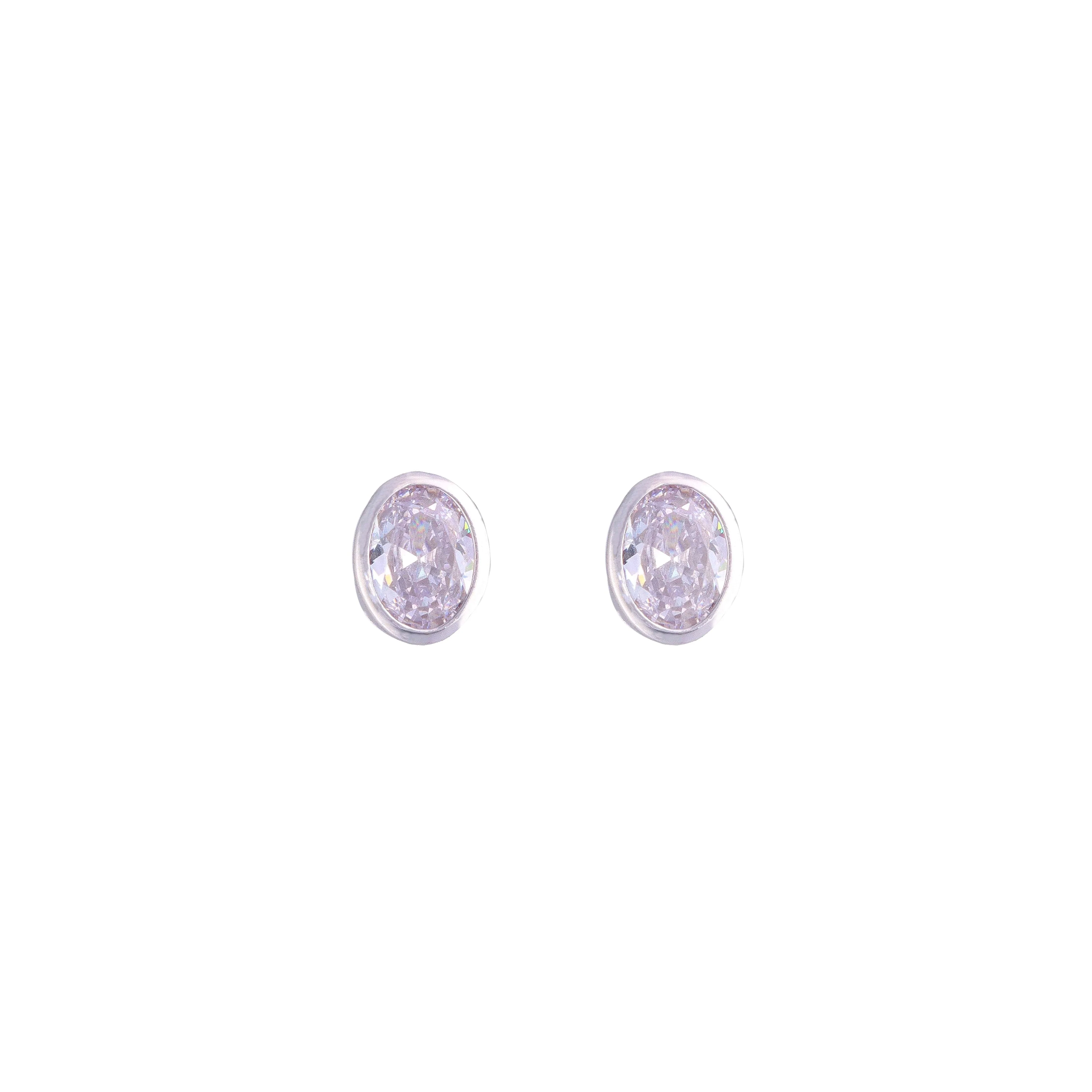 Crystals Oval Casual Silver Studs Earrings - Image 3