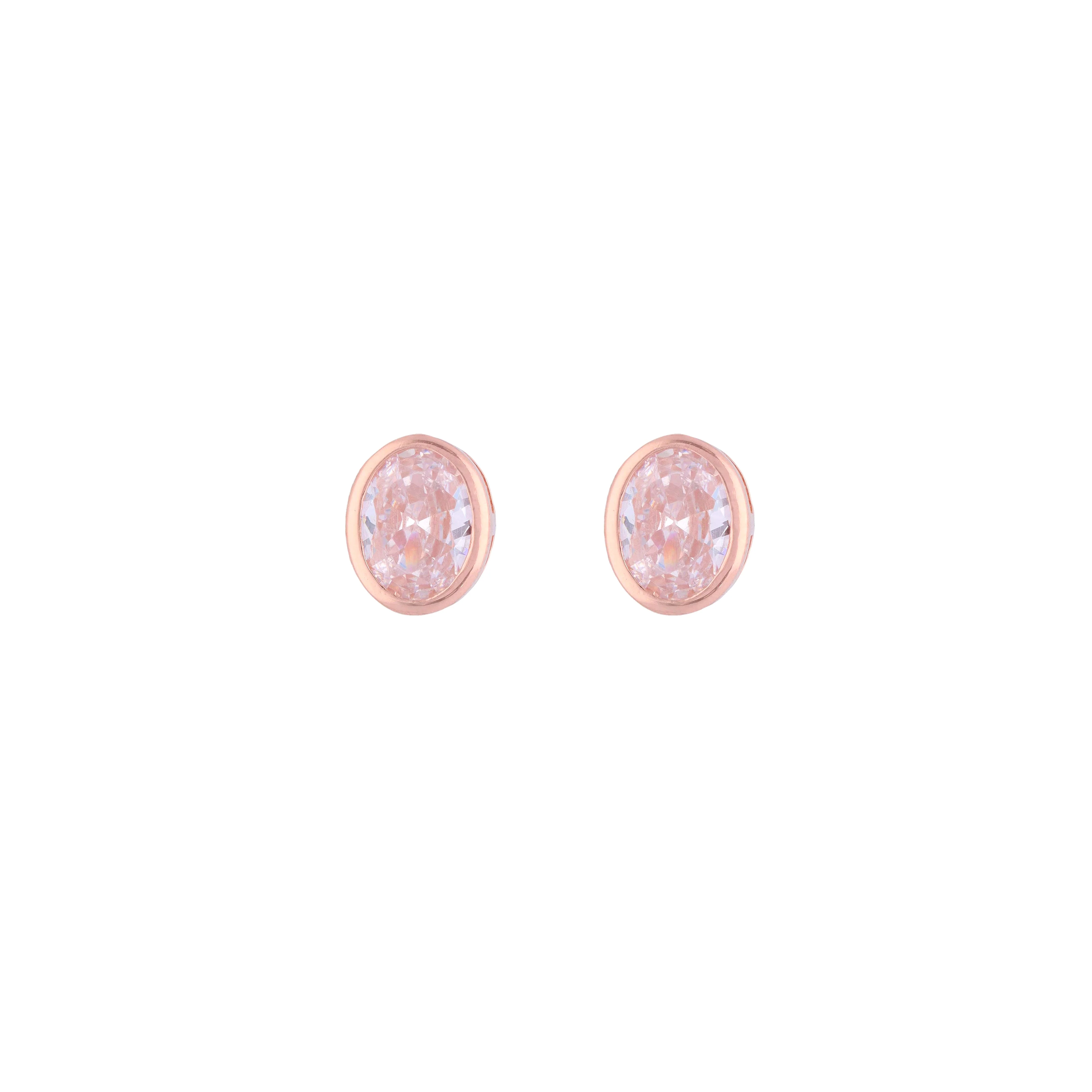 Crystals Oval Casual Silver Studs Earrings - Image 4