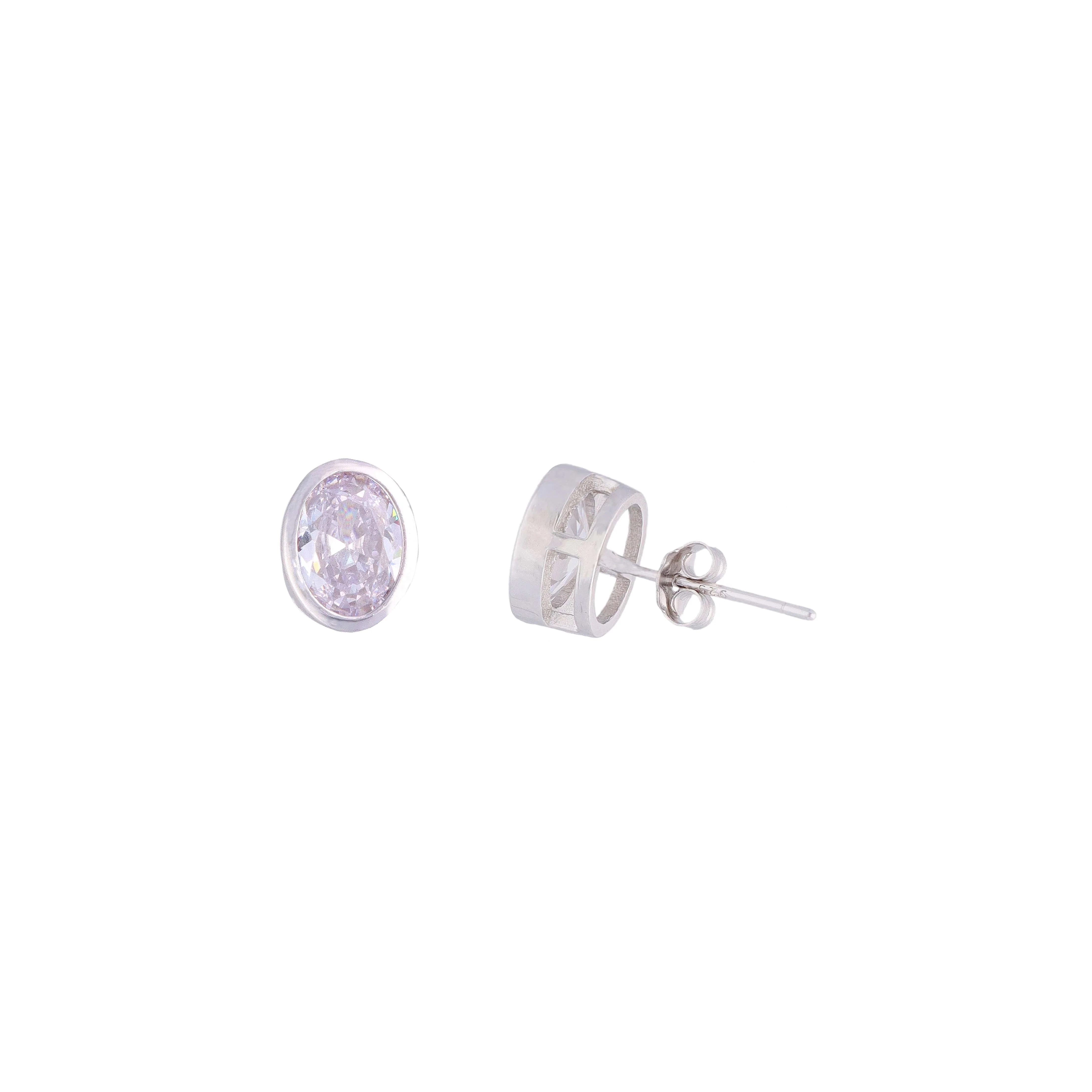 Crystals Oval Casual Silver Studs Earrings - Image 5