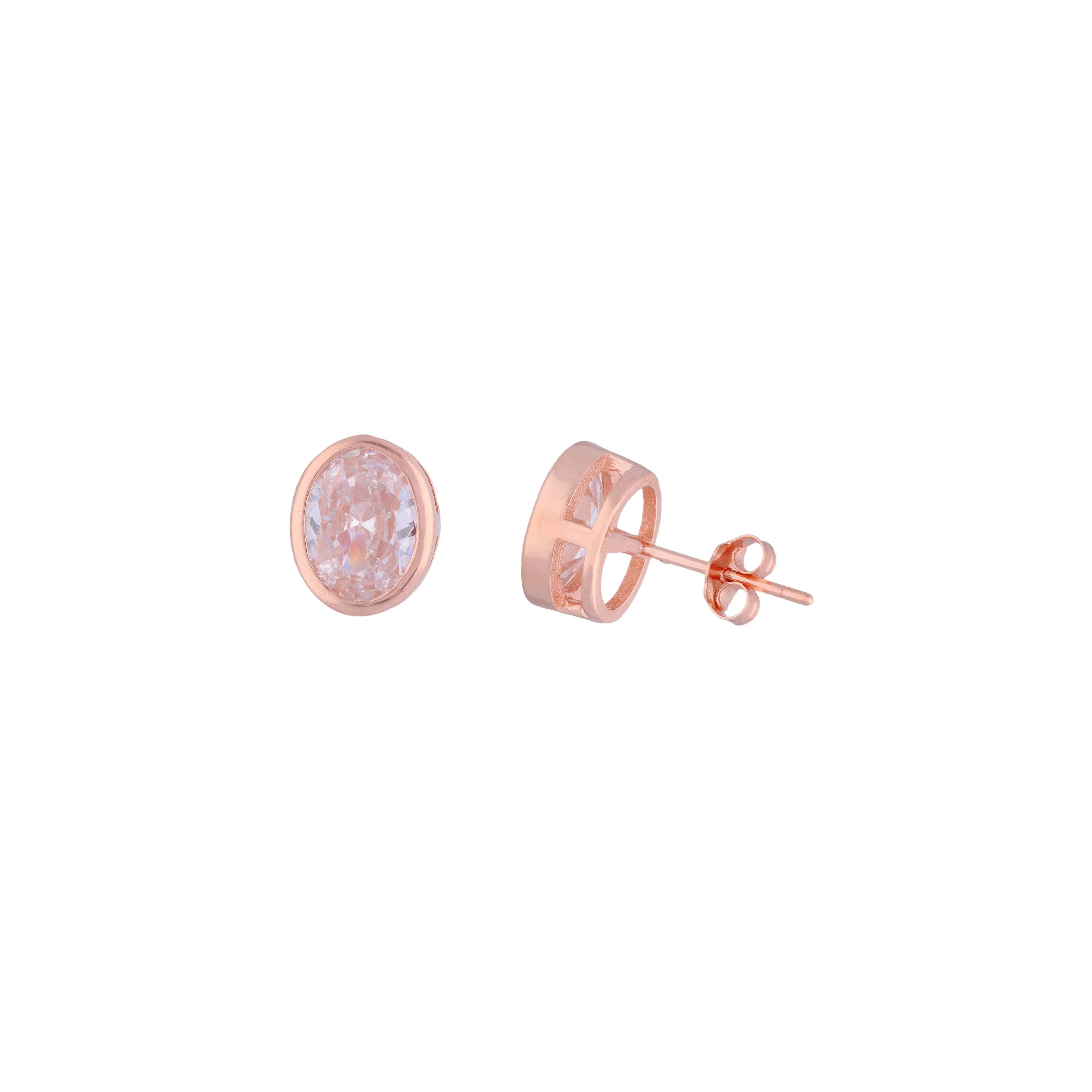 Crystals Oval Casual Silver Studs Earrings - Image 6