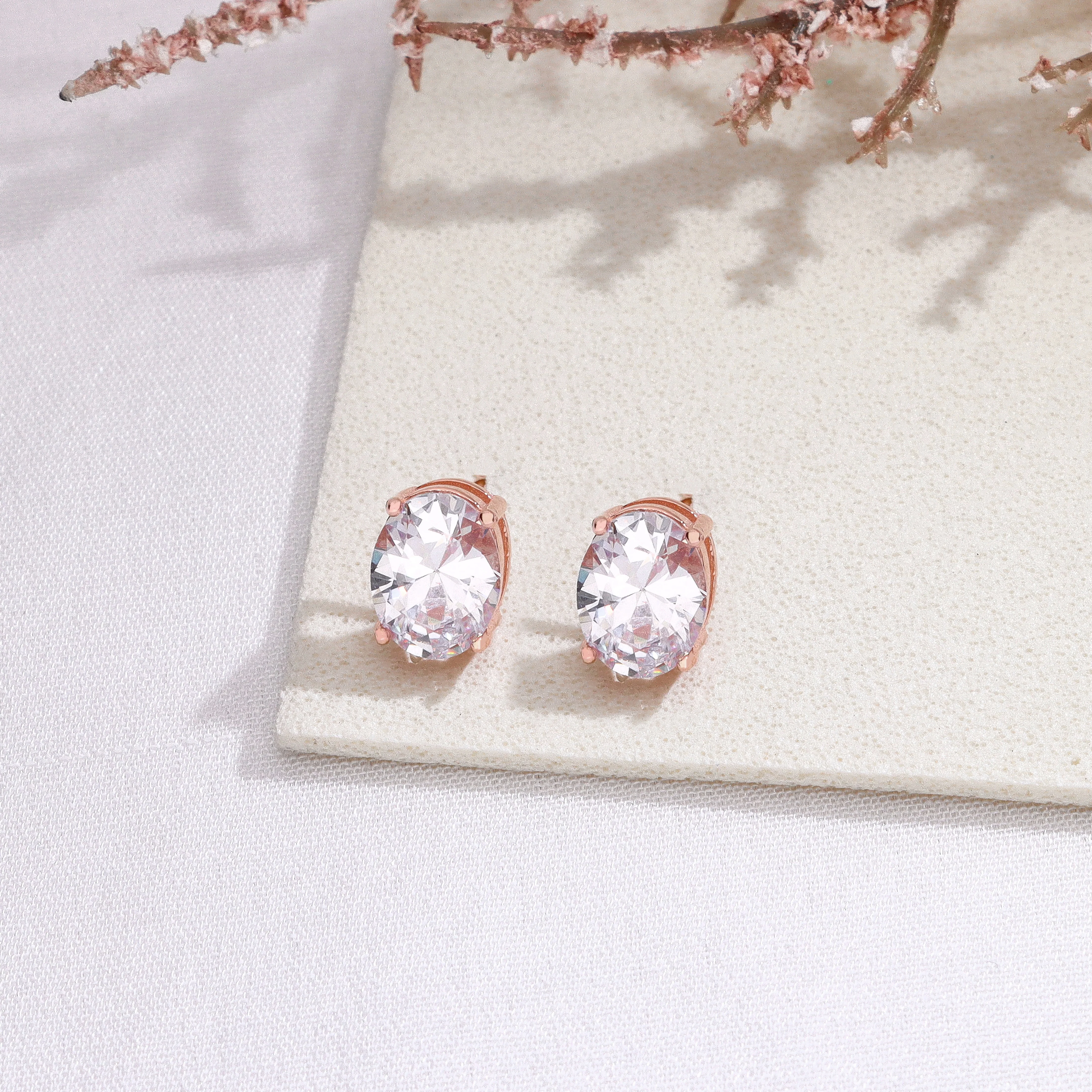 Oval Crystal Cuts Casual Silver Studs Earrings - Image 2