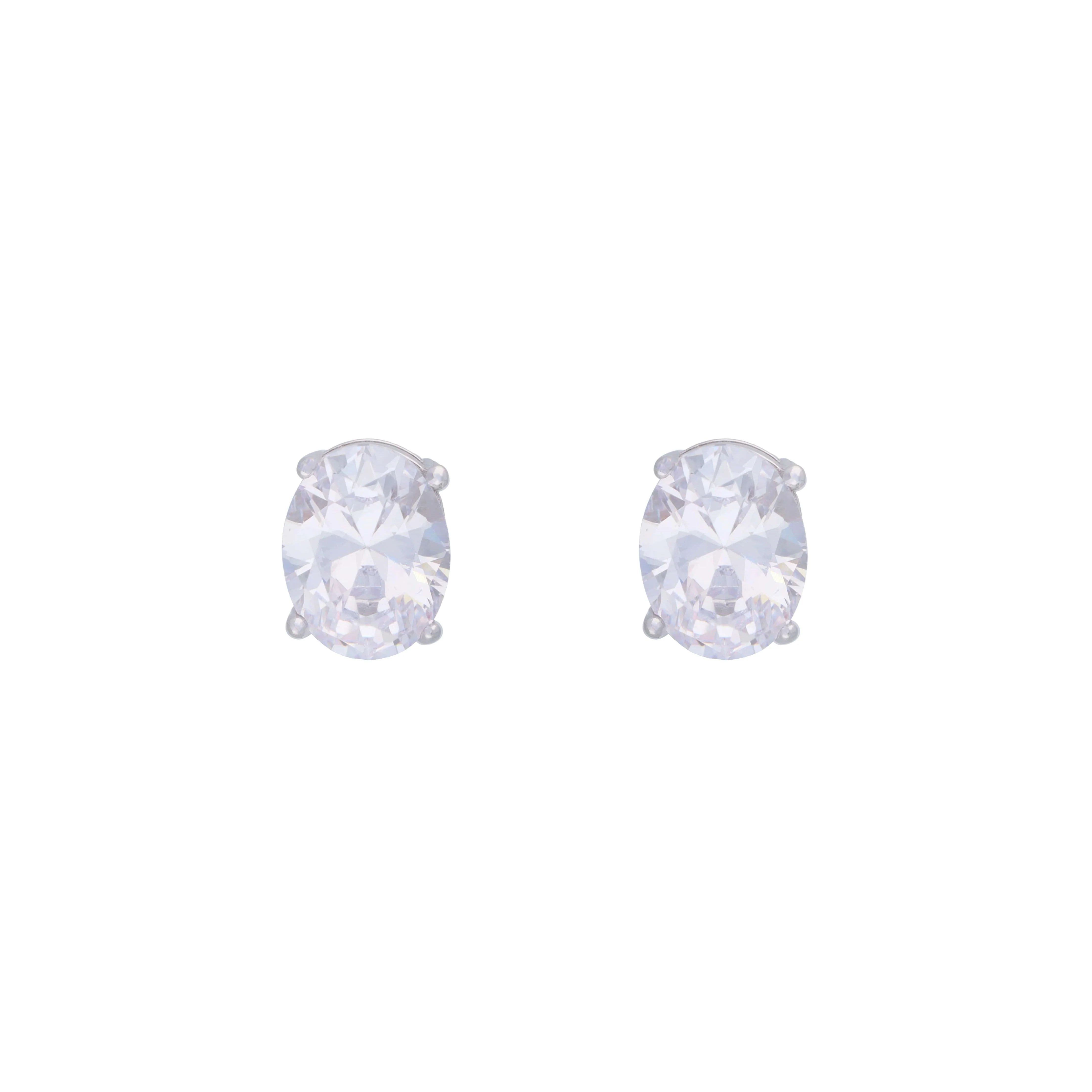 Oval Crystal Cuts Casual Silver Studs Earrings - Image 3