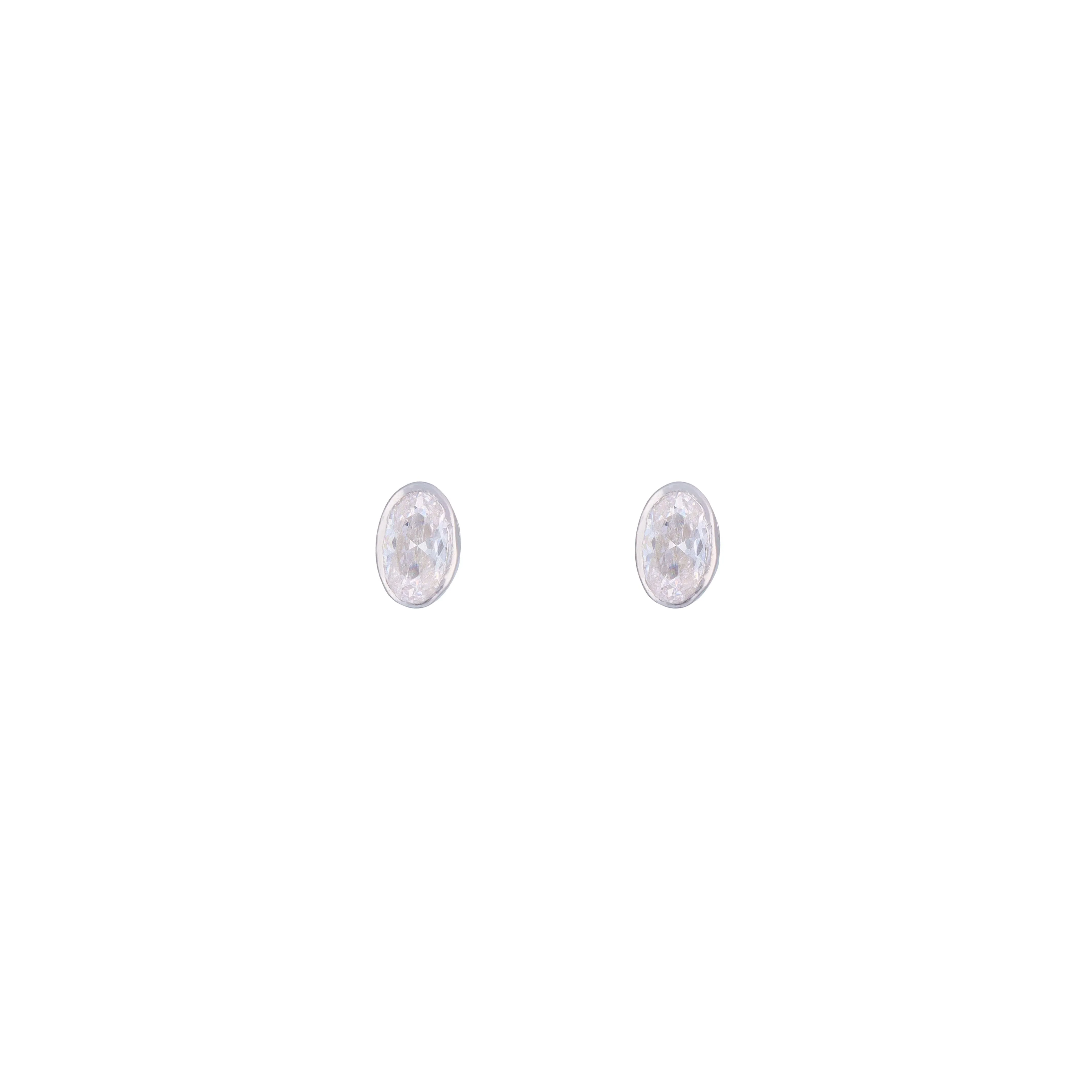 Oval Shaped Crystal Casual Silver Studs Earrings - Image 3