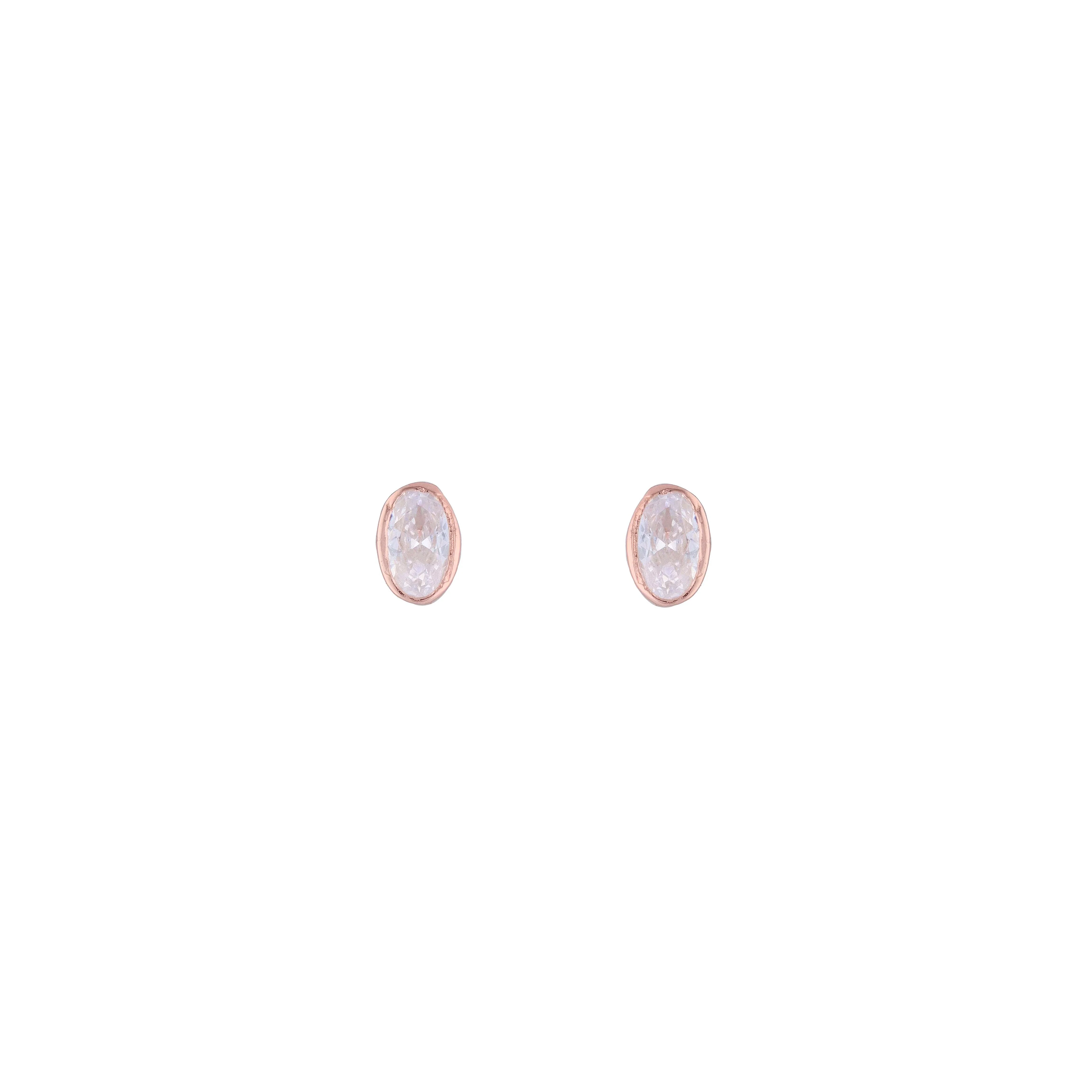 Oval Shaped Crystal Casual Silver Studs Earrings - Image 4