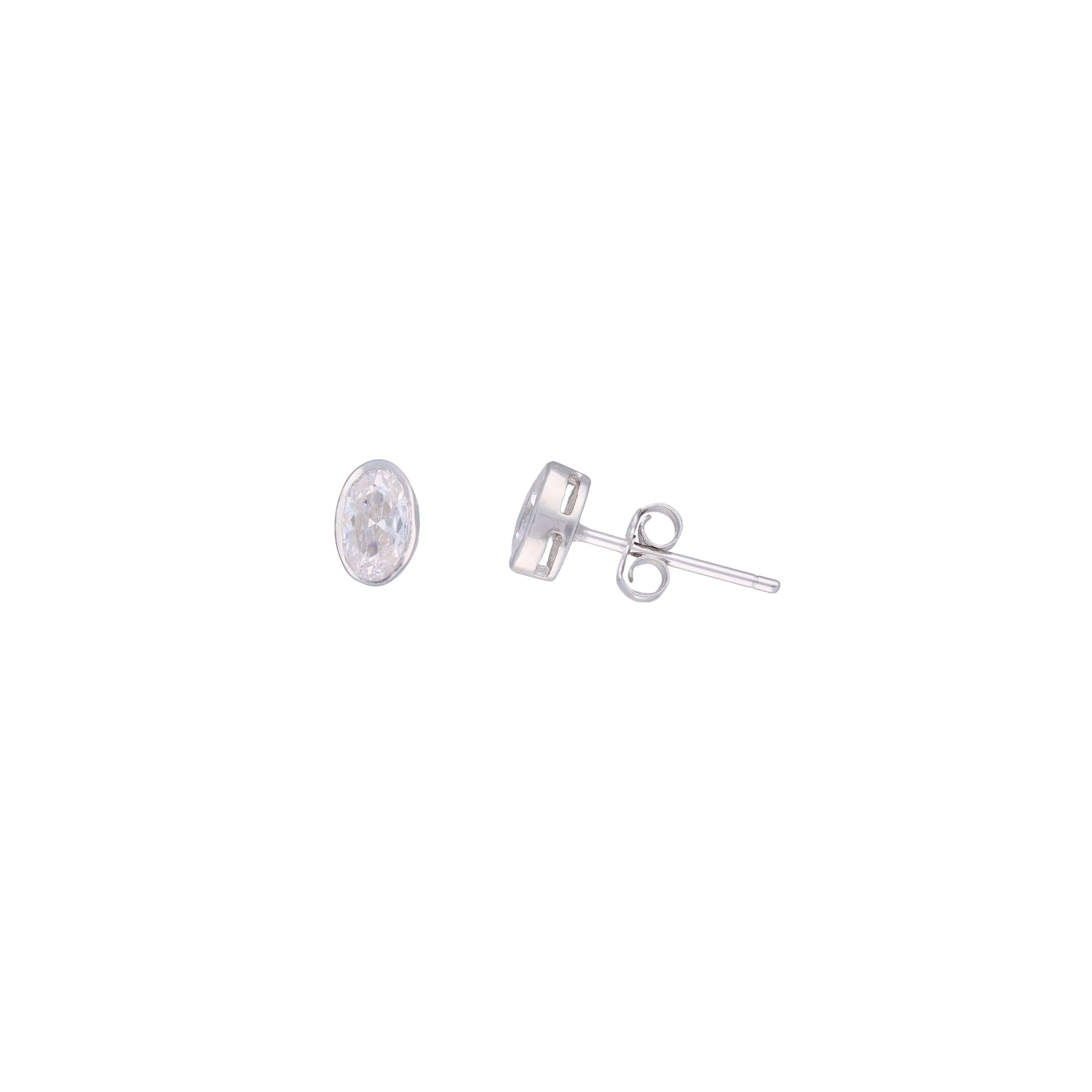Oval Shaped Crystal Casual Silver Studs Earrings - Image 5