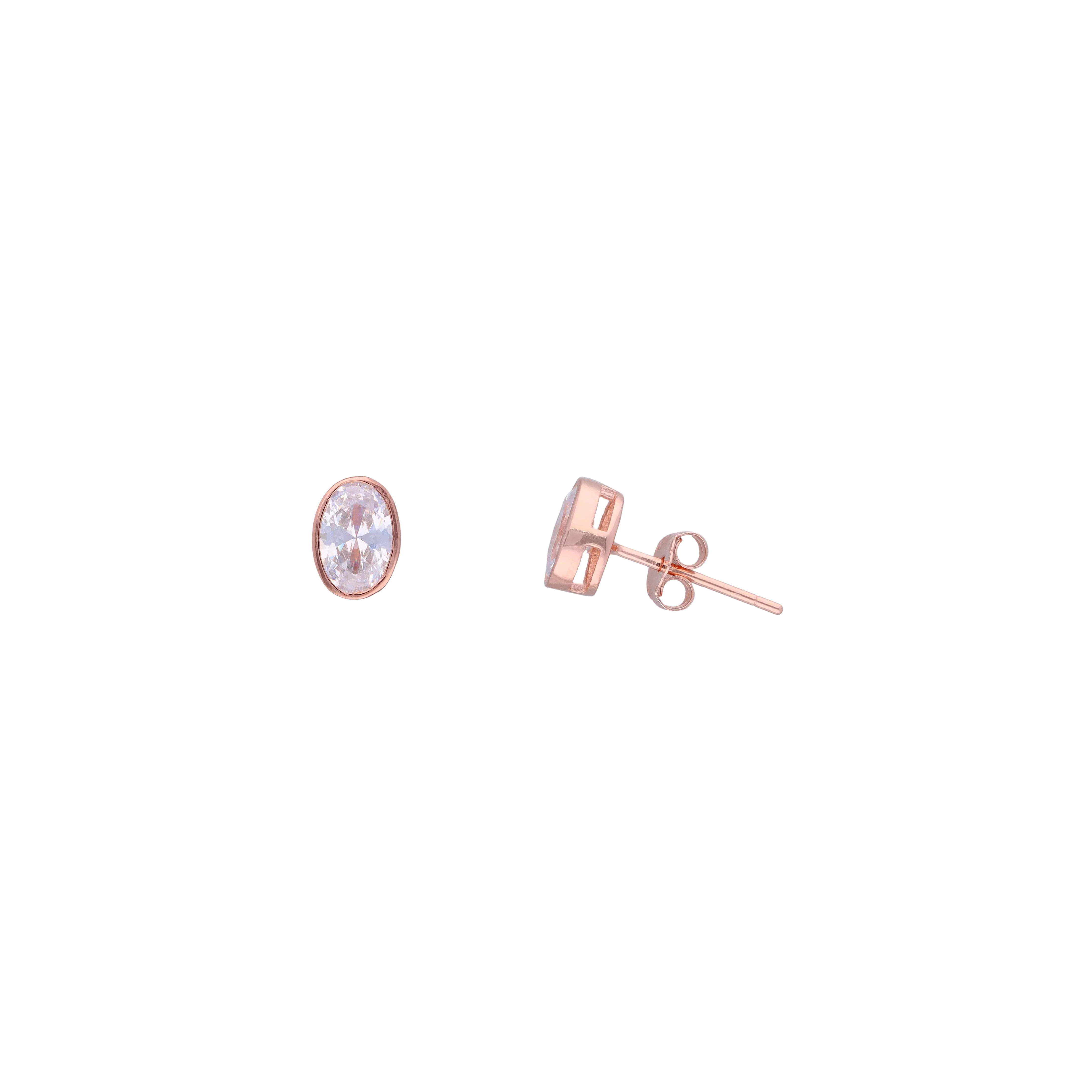Oval Shaped Crystal Casual Silver Studs Earrings - Image 6