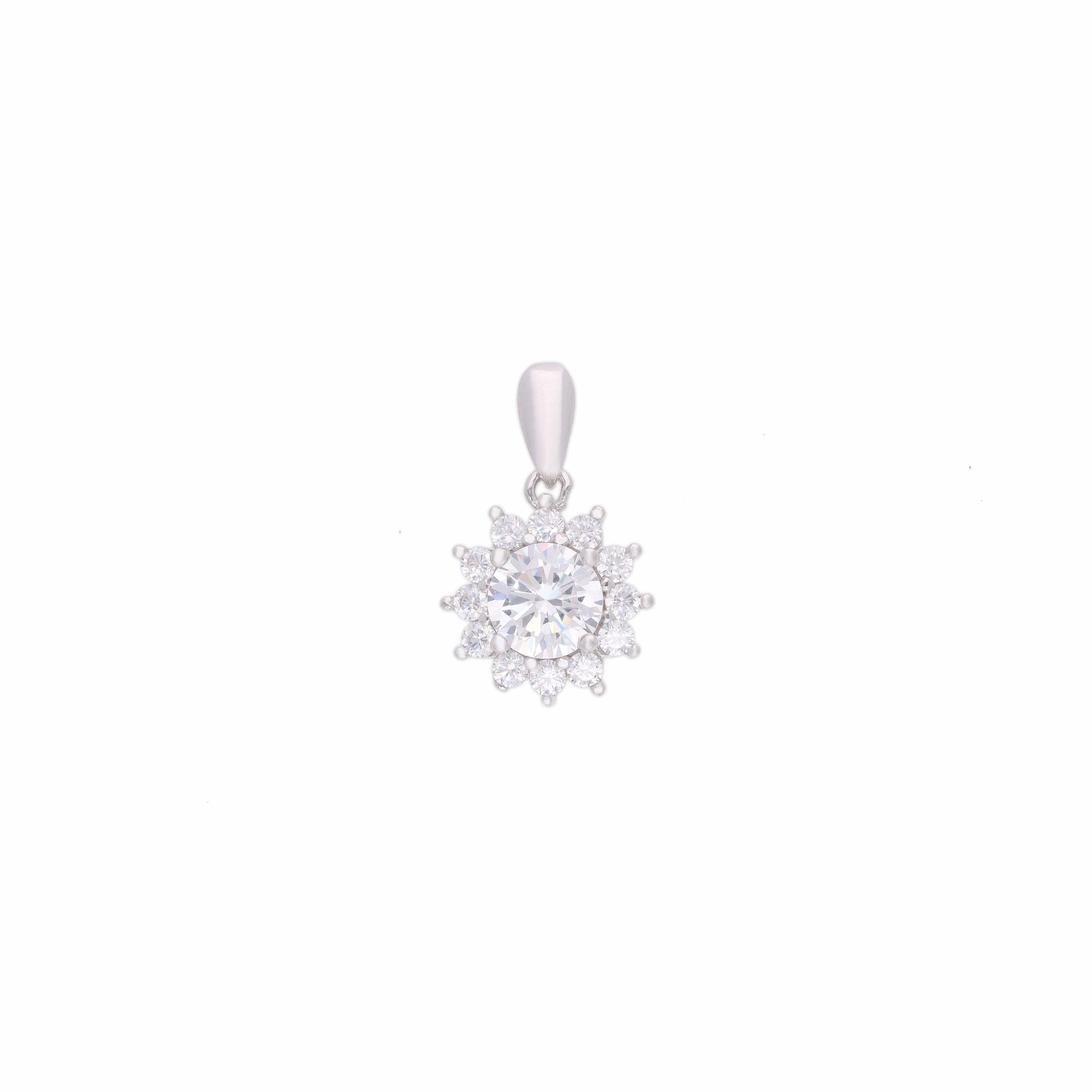 Sterling Silver Zircon Studded Floral Pendant - Image 2