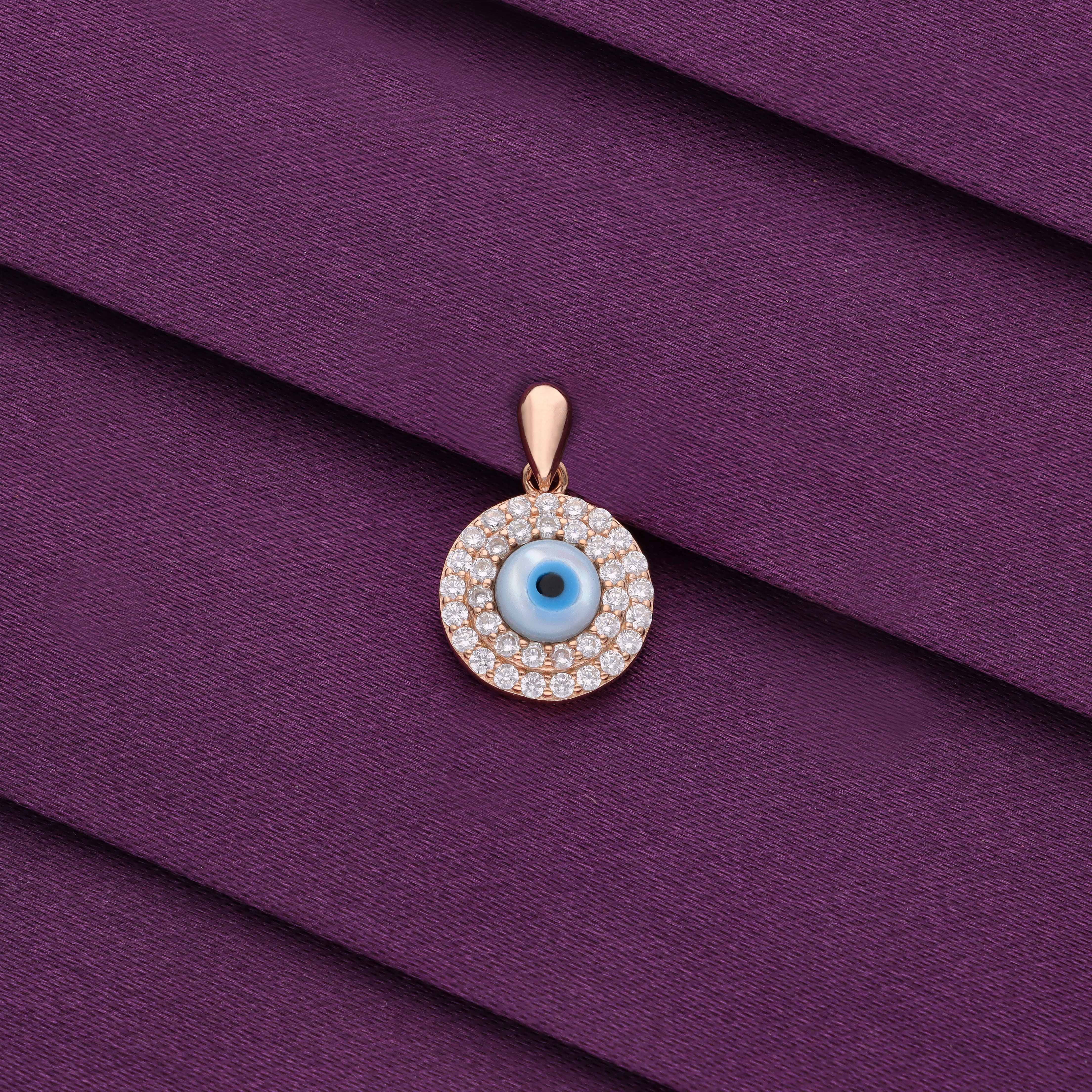 Circular Pave Diamond Evil Eye Silver Pendant - Image 2