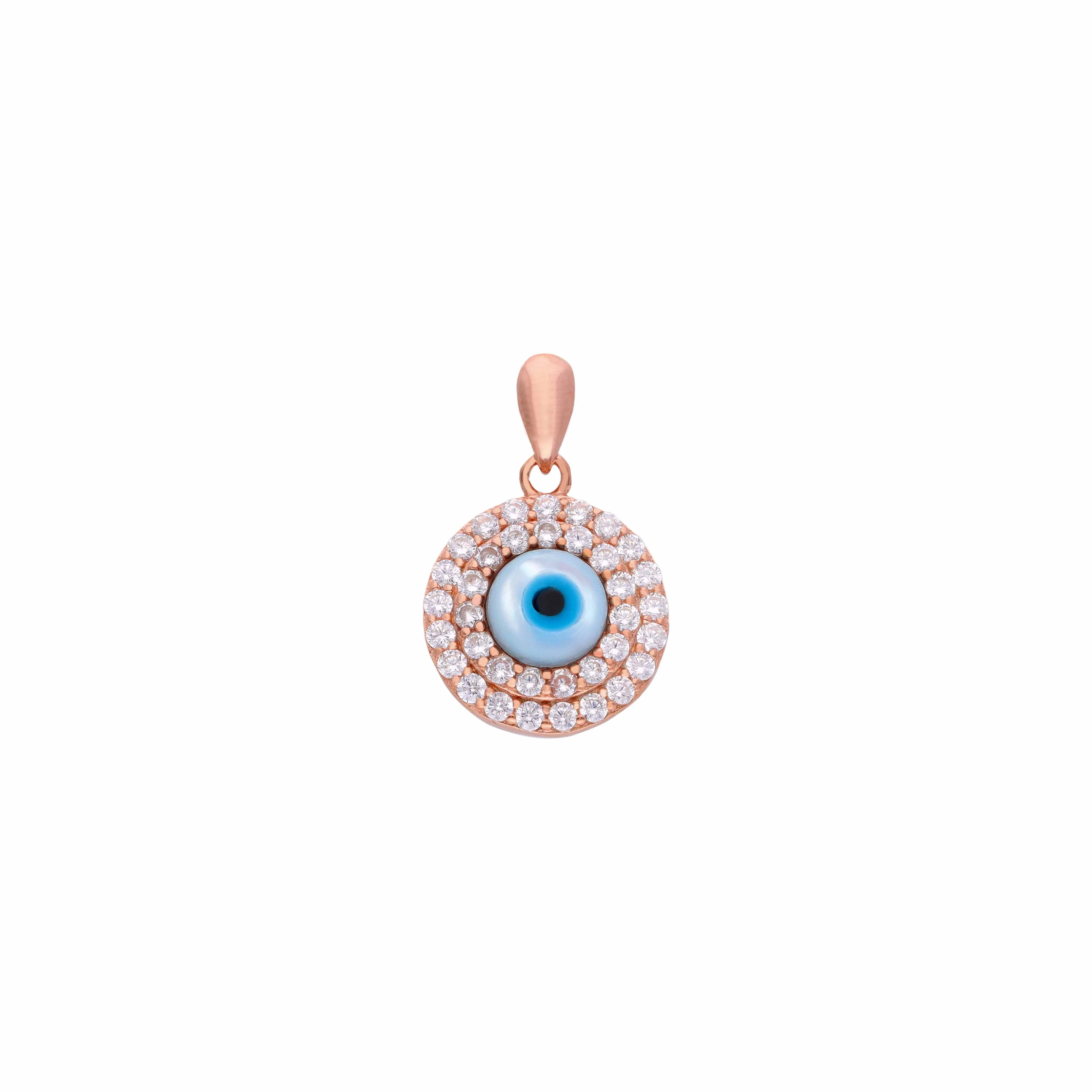 Circular Pave Diamond Evil Eye Silver Pendant - Image 4