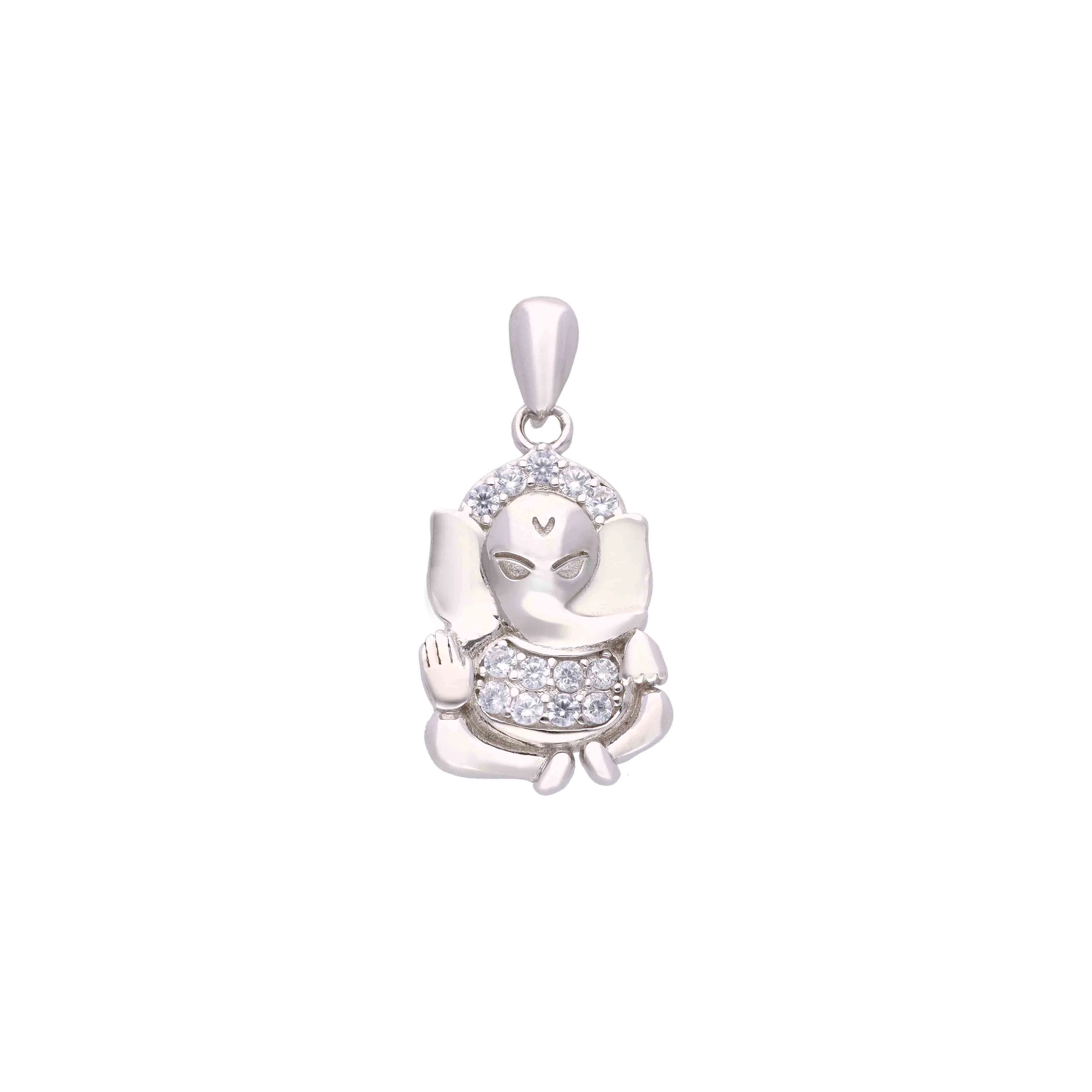 Zircon Studded Baby Ganesha Silver Pendant - Image 2
