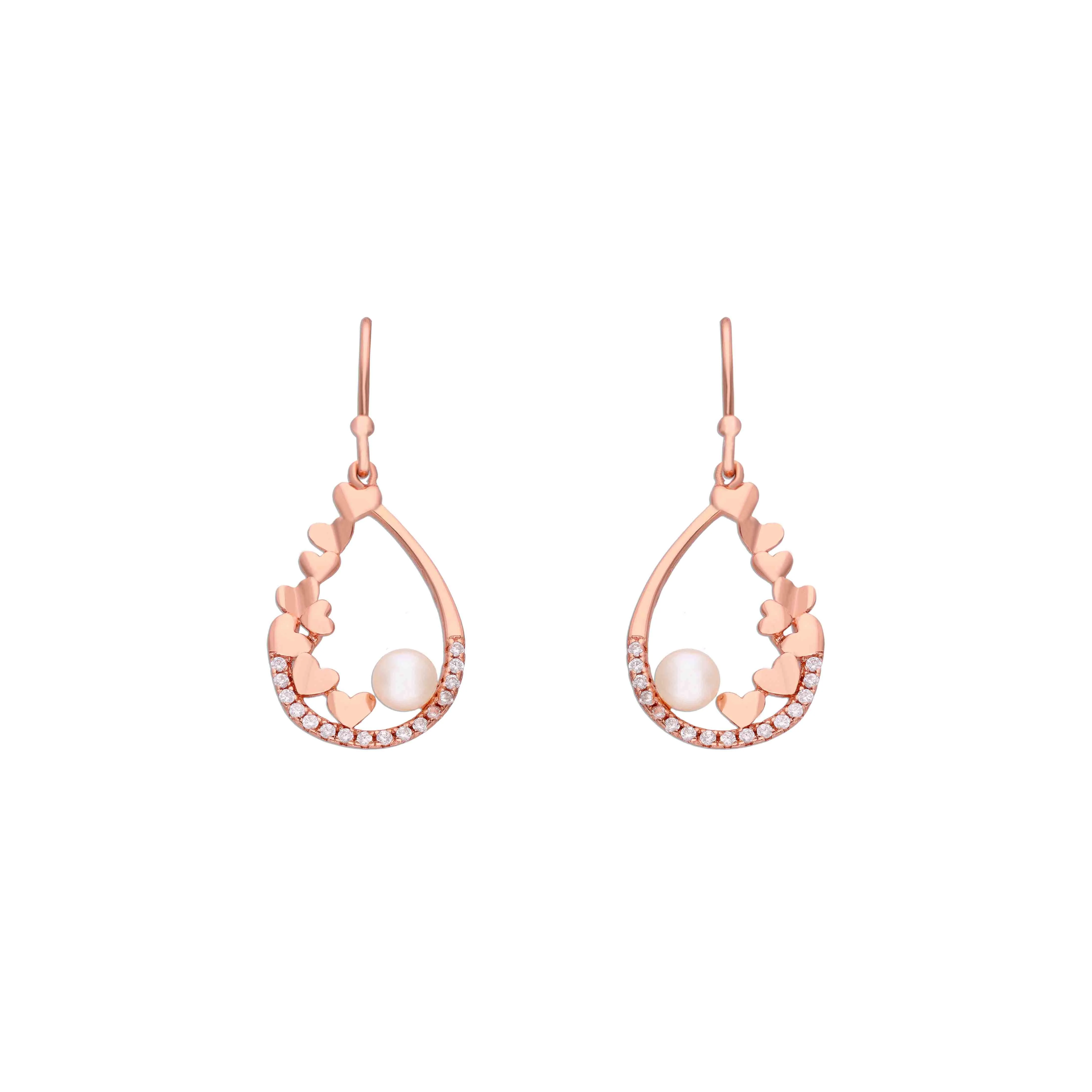 Stylish Pearl Embedded Silver Drop Earrings - Image 2