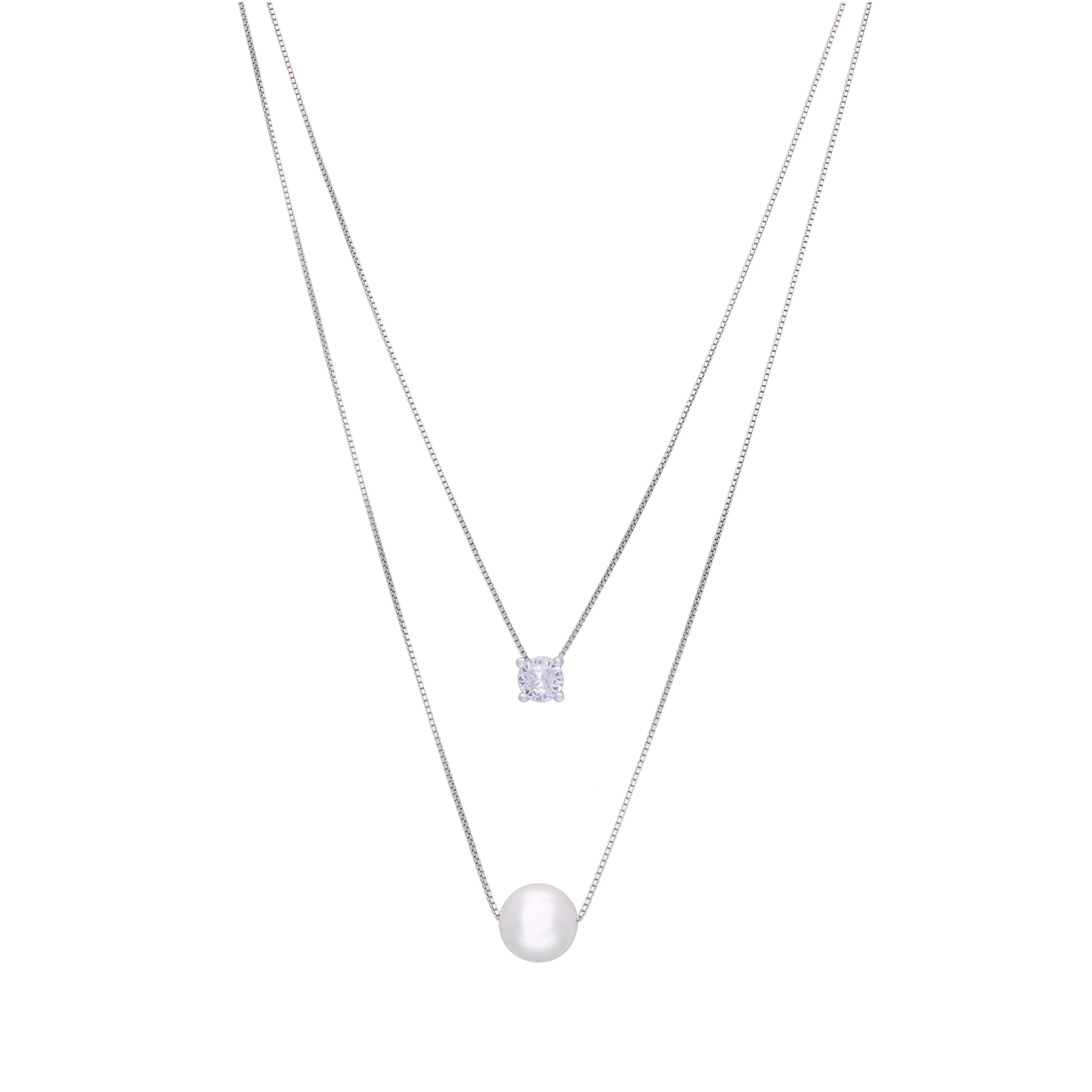 Dual Delight Pearl Silver Chain Necklace - Image 3