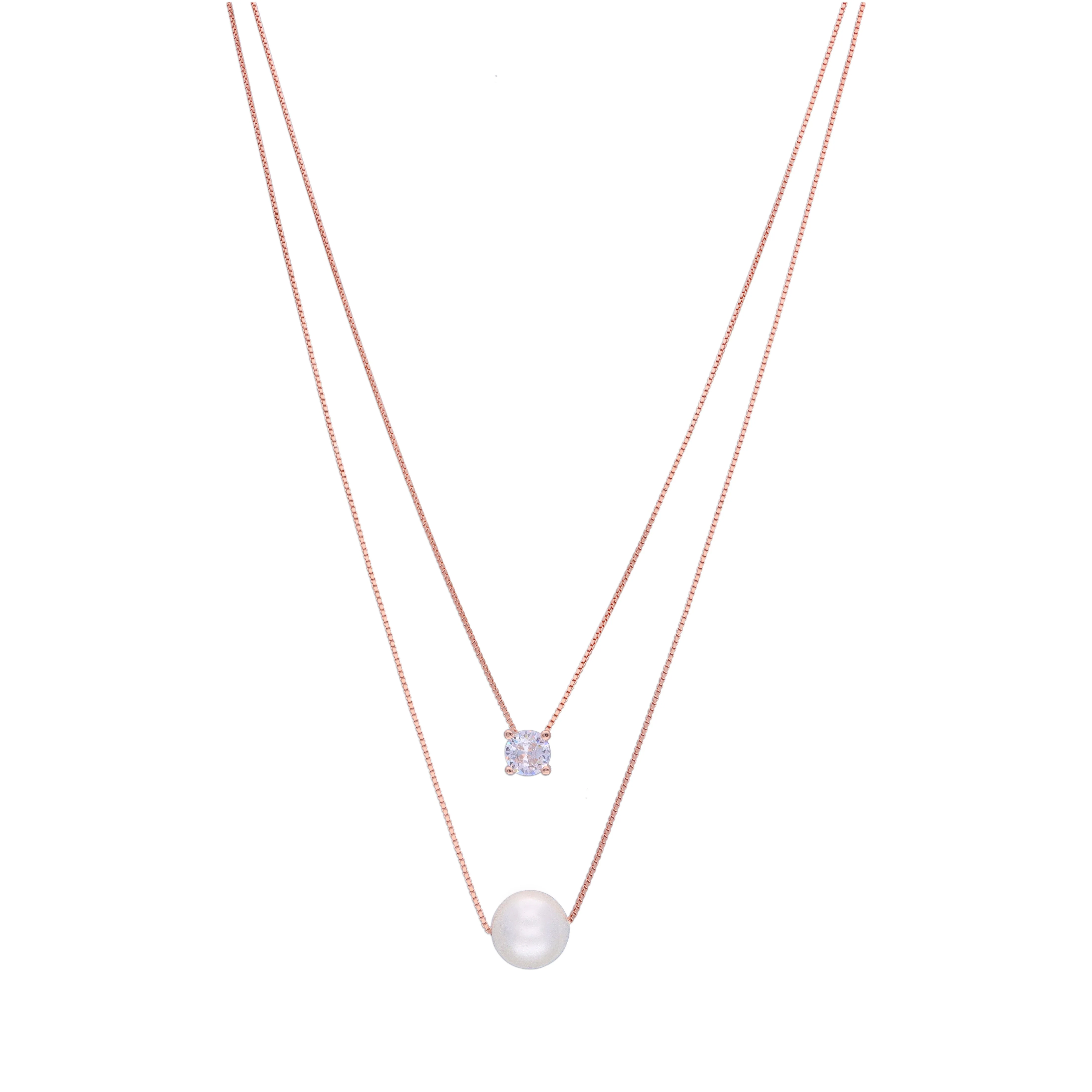 Dual Delight Pearl Silver Chain Necklace - Image 4