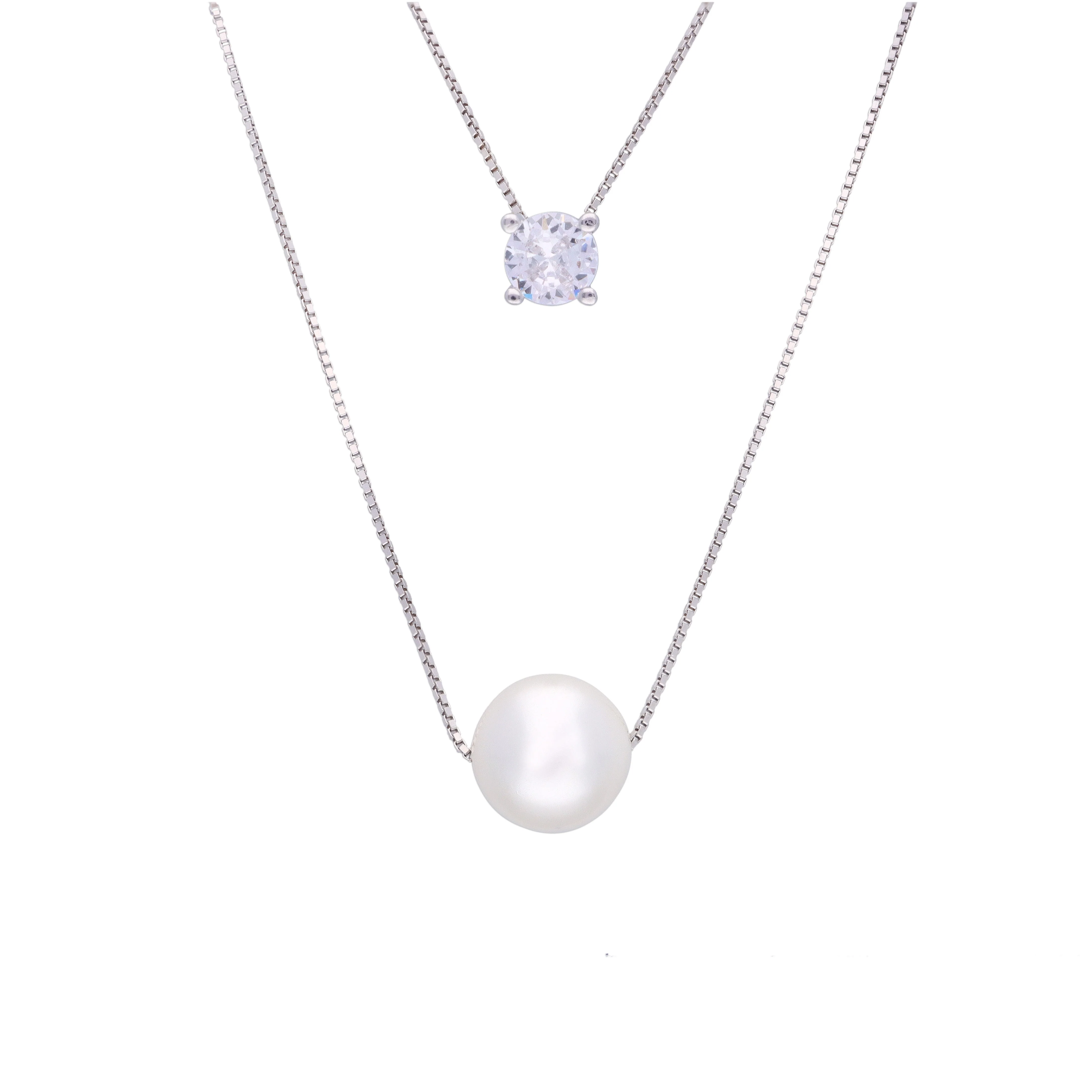 Dual Delight Pearl Silver Chain Necklace - Image 5