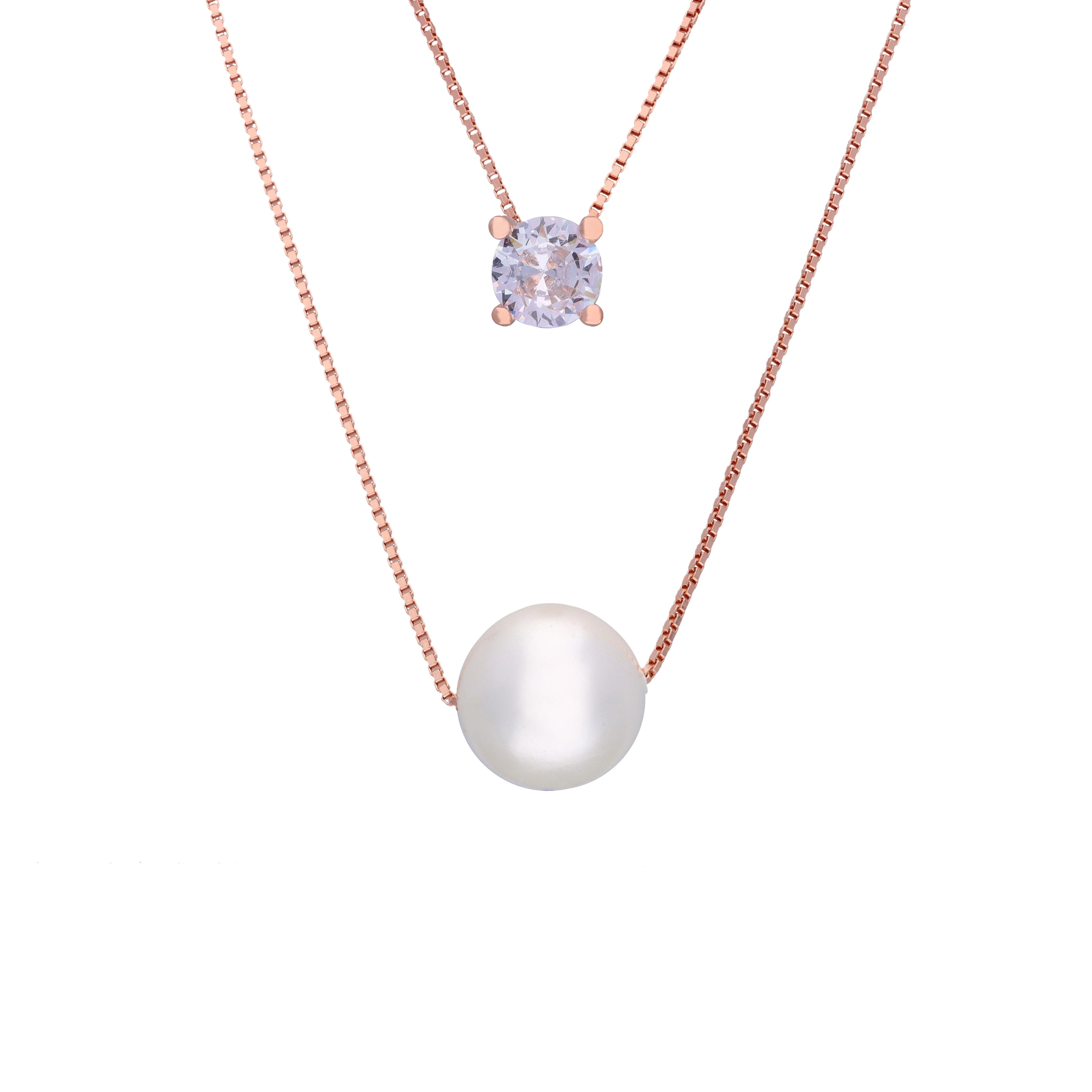 Dual Delight Pearl Silver Chain Necklace - Image 6