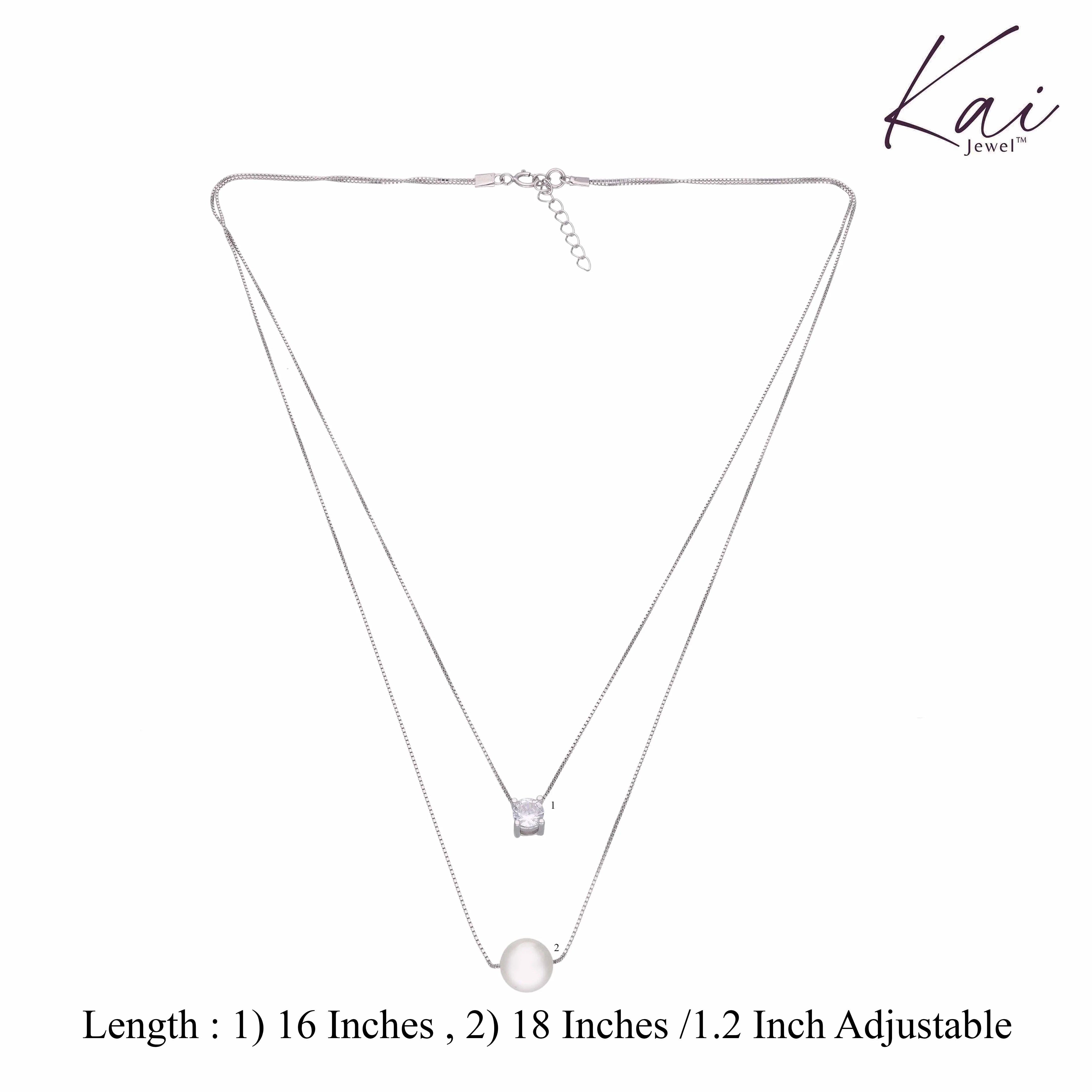 Dual Delight Pearl Silver Chain Necklace - Image 7