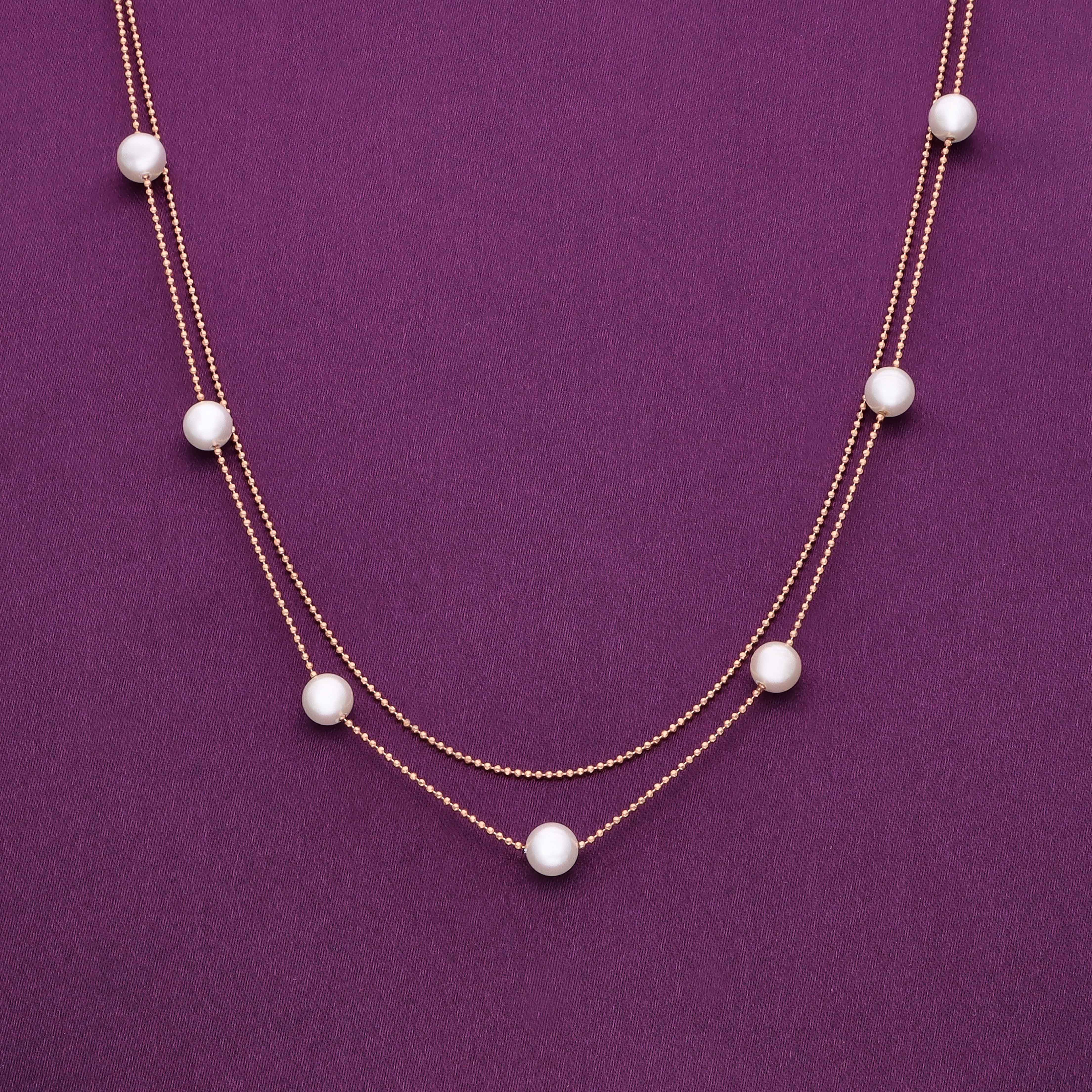 Double Dazzle Pearl Silver Chain Necklace - Image 4