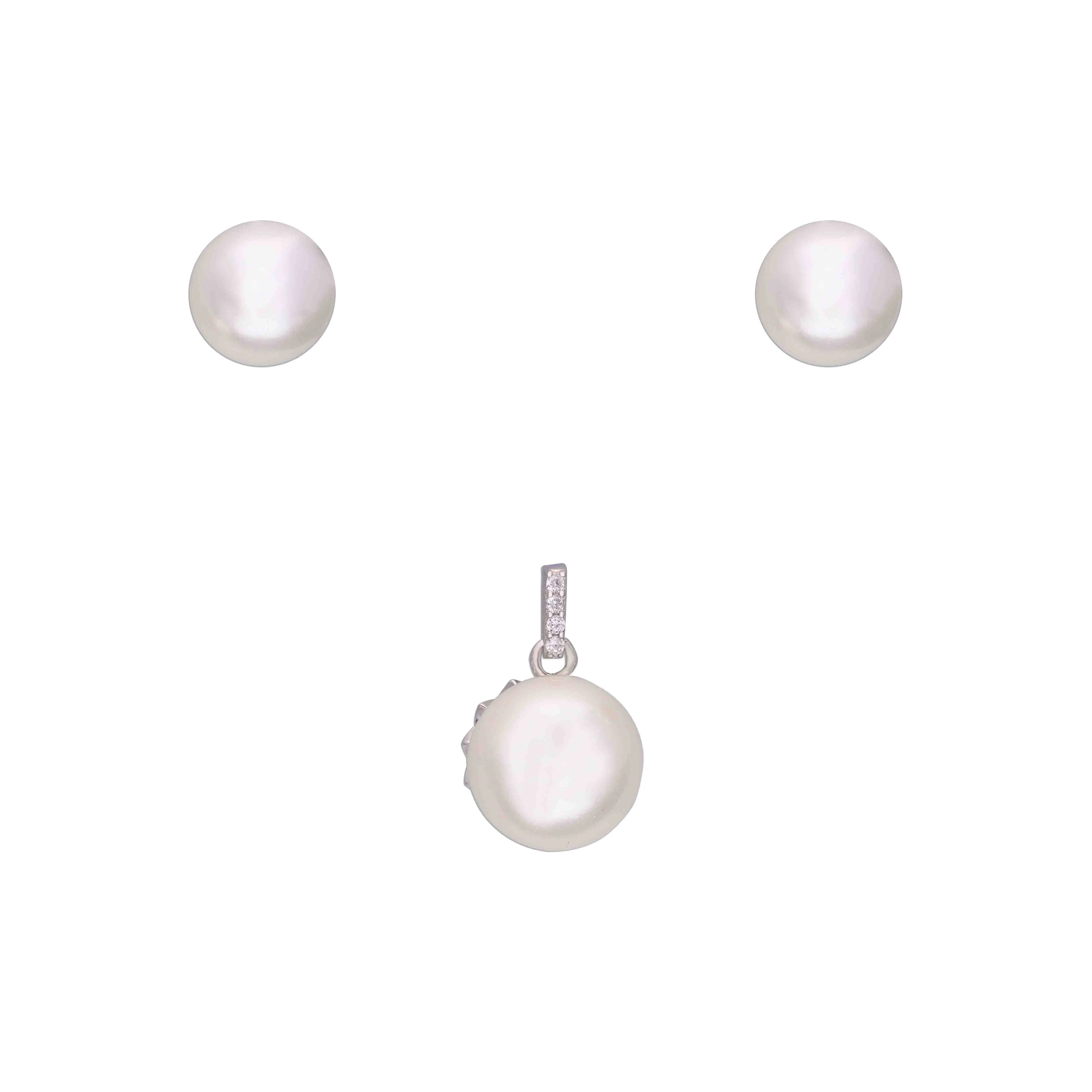 Royal Shimmer Pearl Silver Pendant & Earrings Set - Image 3