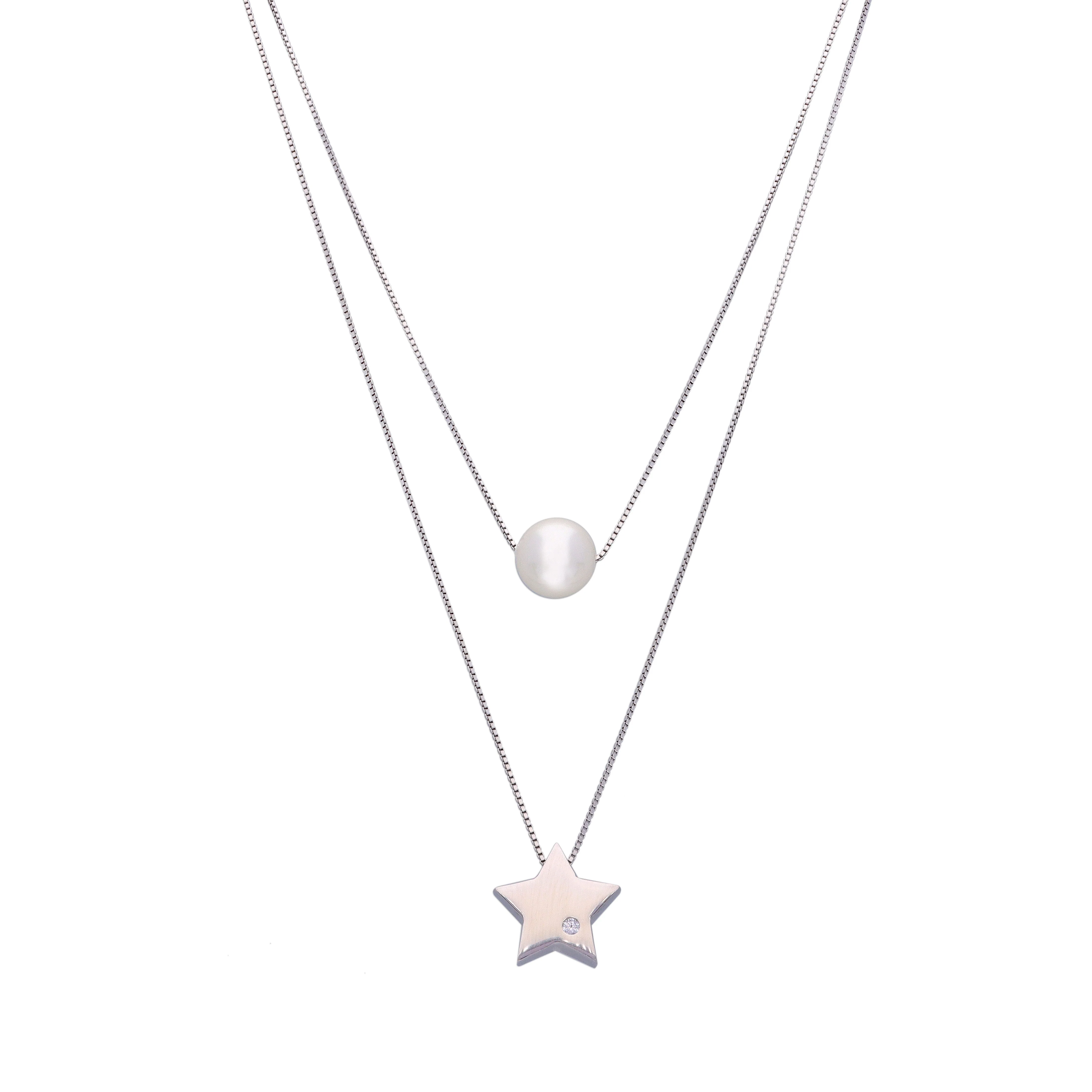 Sterling Stargaze Pearl Silver Chain Necklace - Image 3
