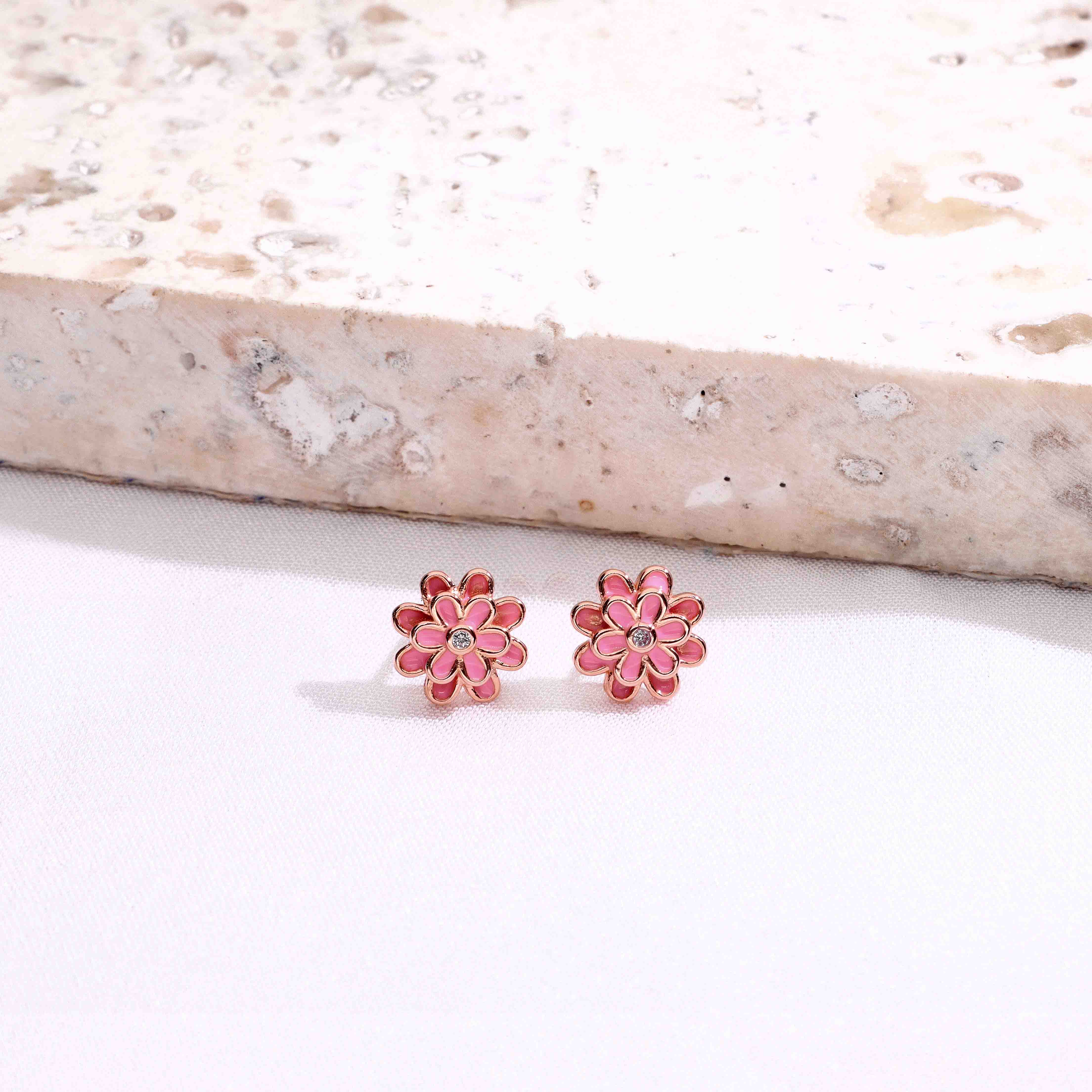 Minimalistic Pink Blooms Silver Earrings - Image 2