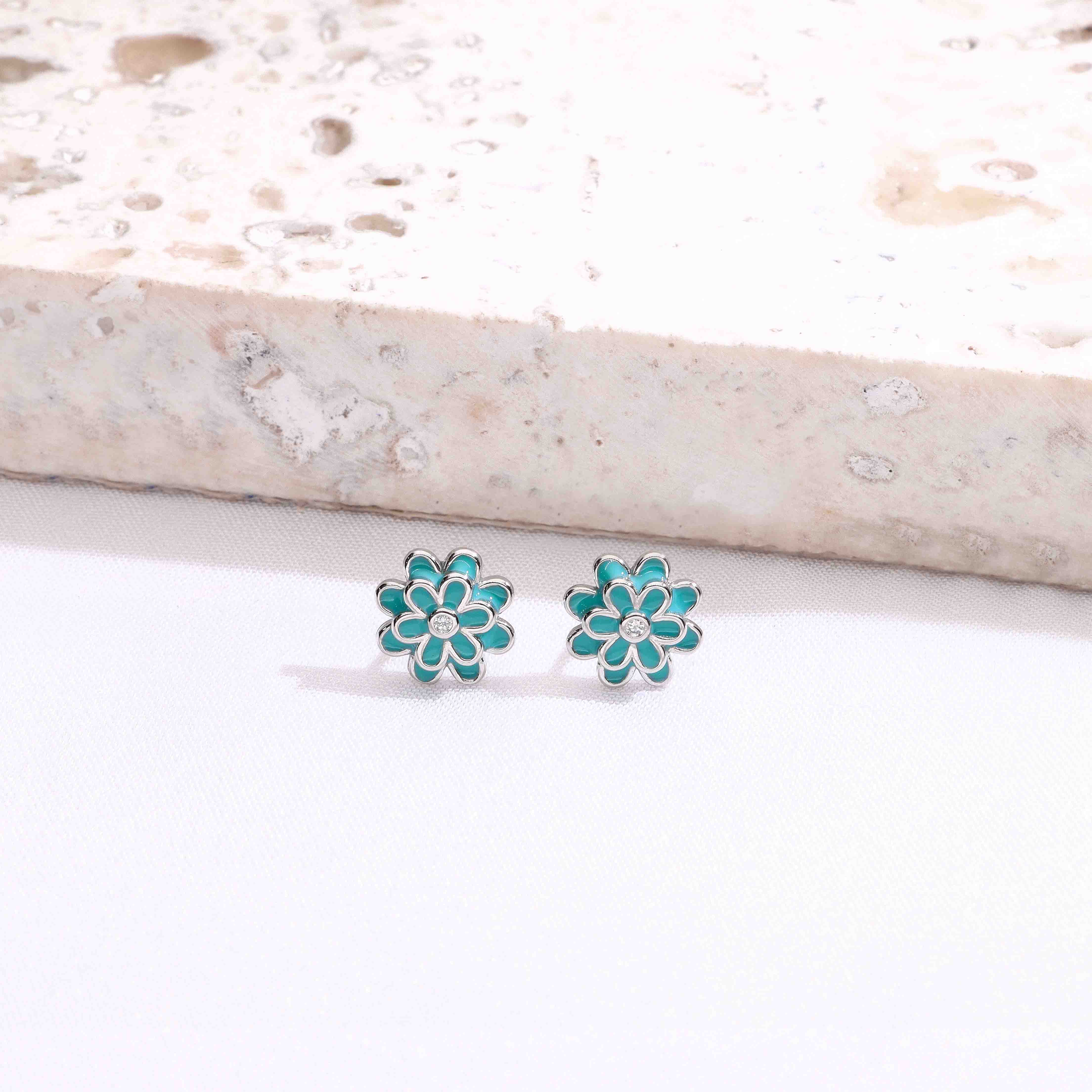 Minimalistic Pink Blooms Silver Earrings - Image 3