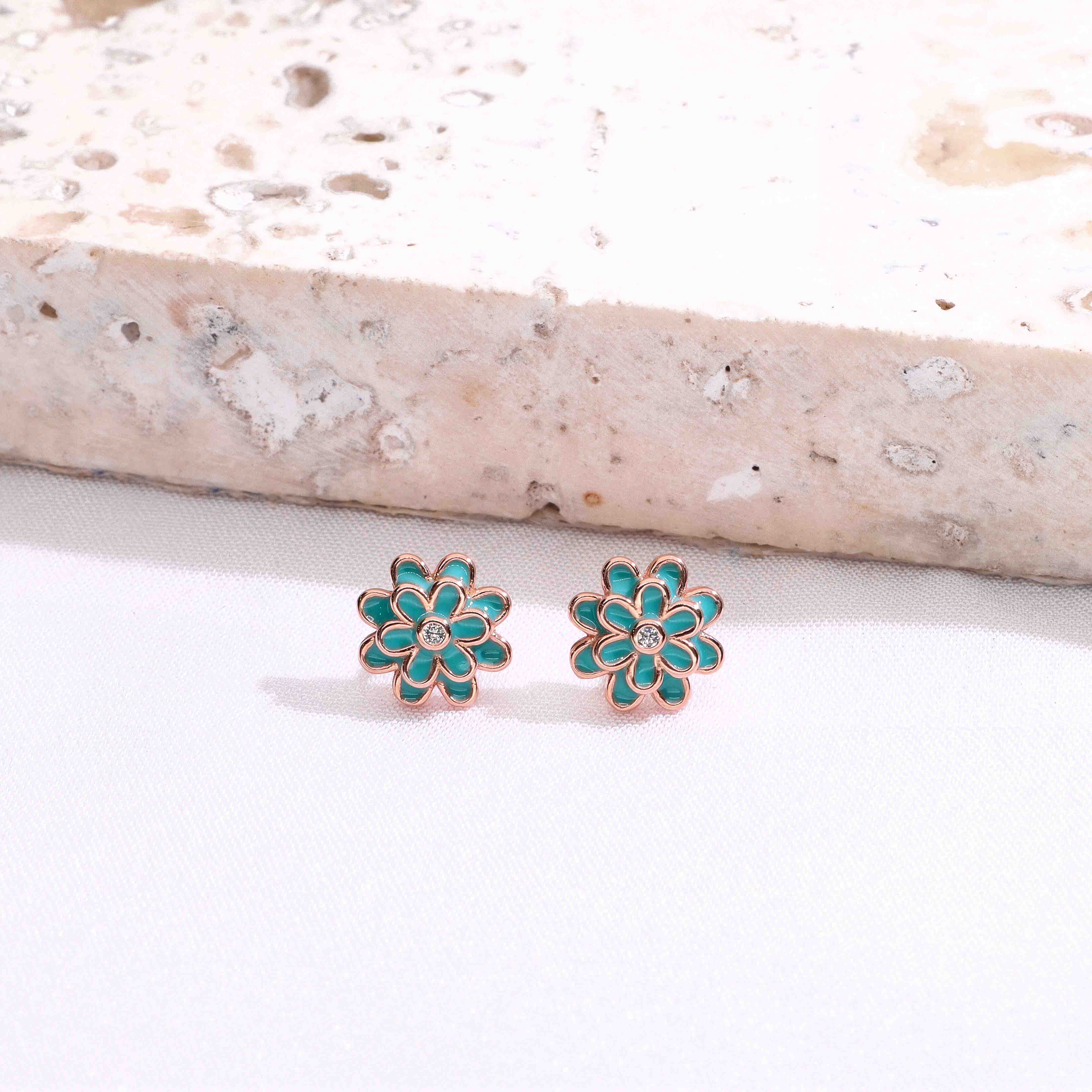 Minimalistic Pink Blooms Silver Earrings - Image 4