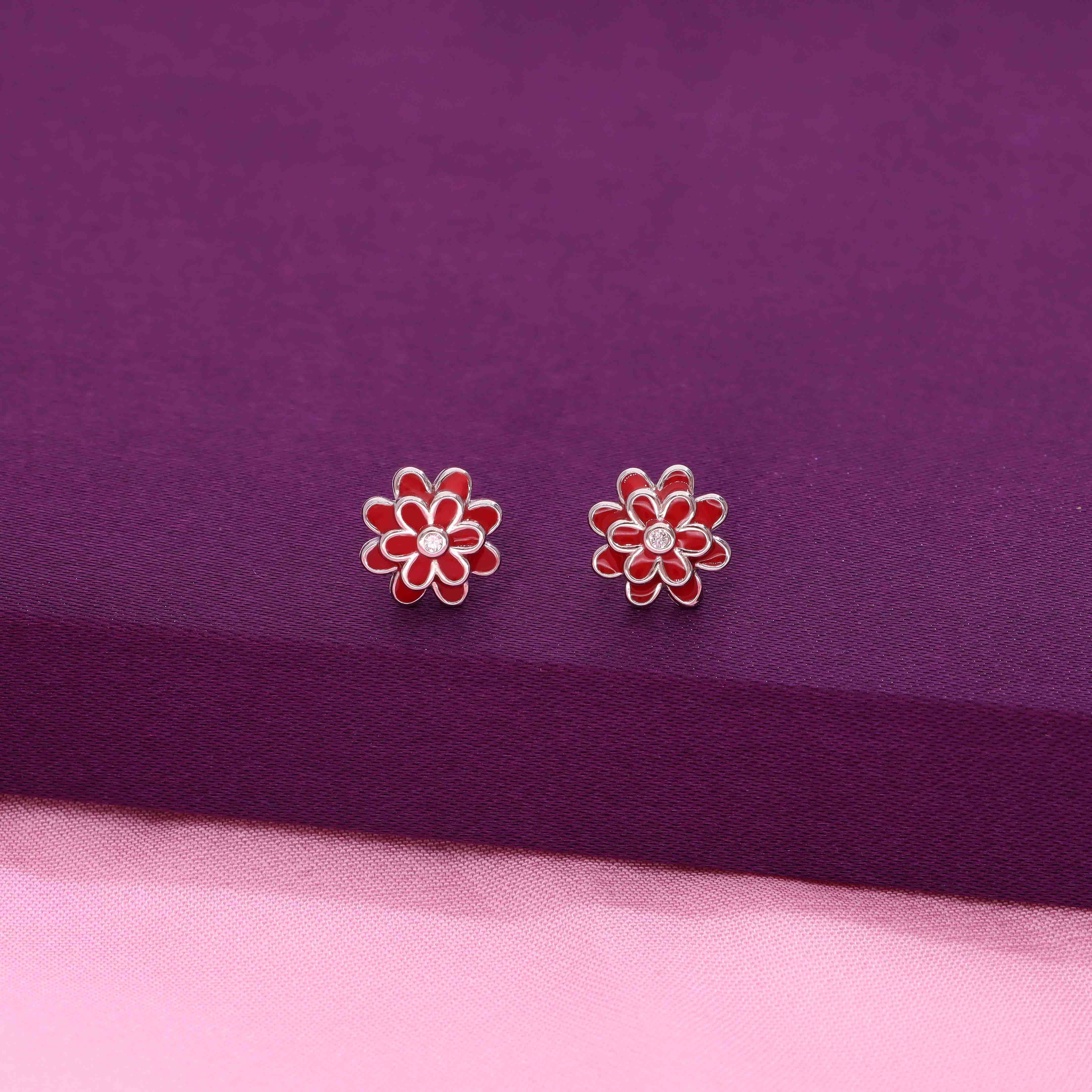 Minimalistic Pink Blooms Silver Earrings - Image 5