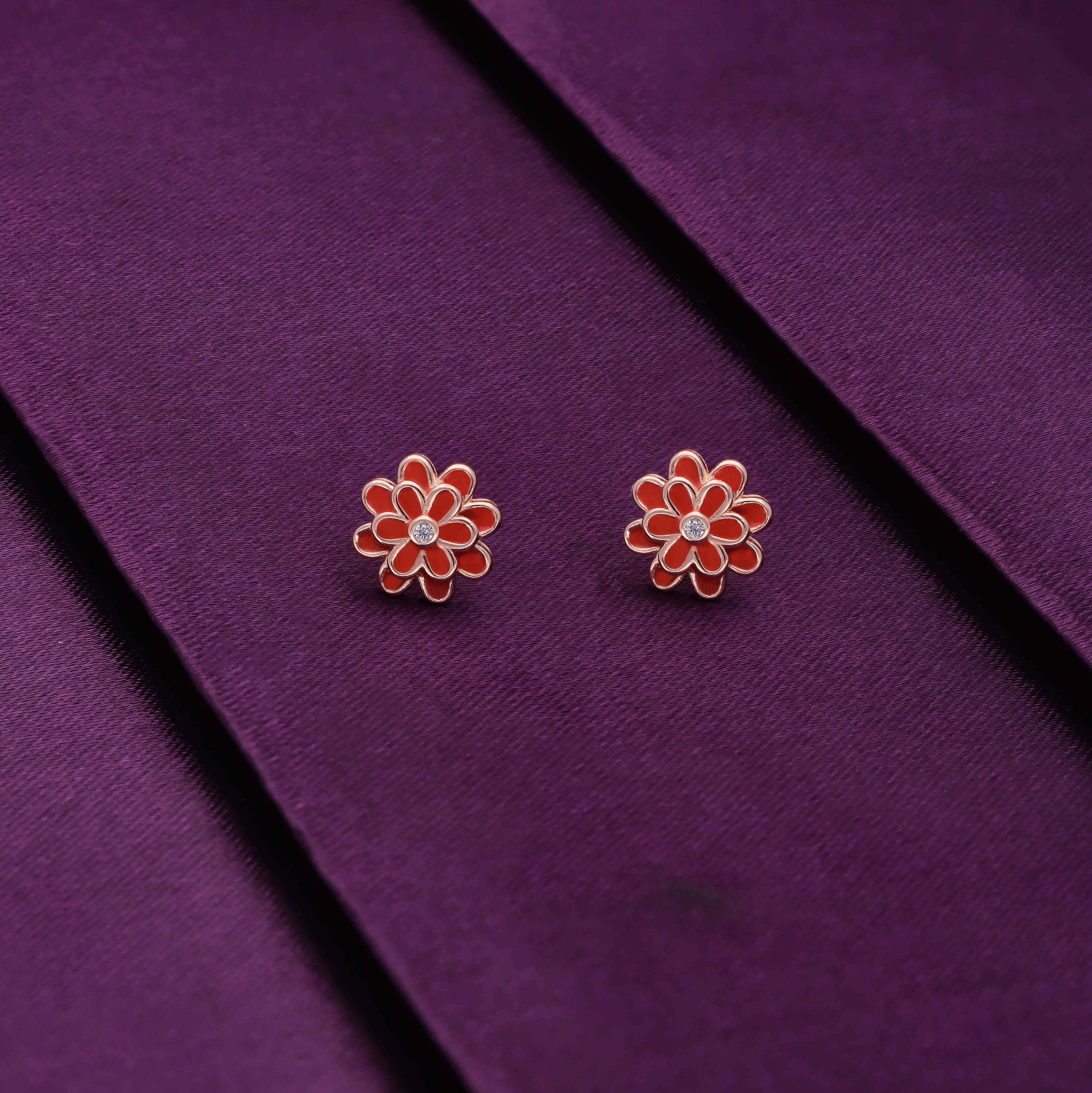 Minimalistic Pink Blooms Silver Earrings - Image 6