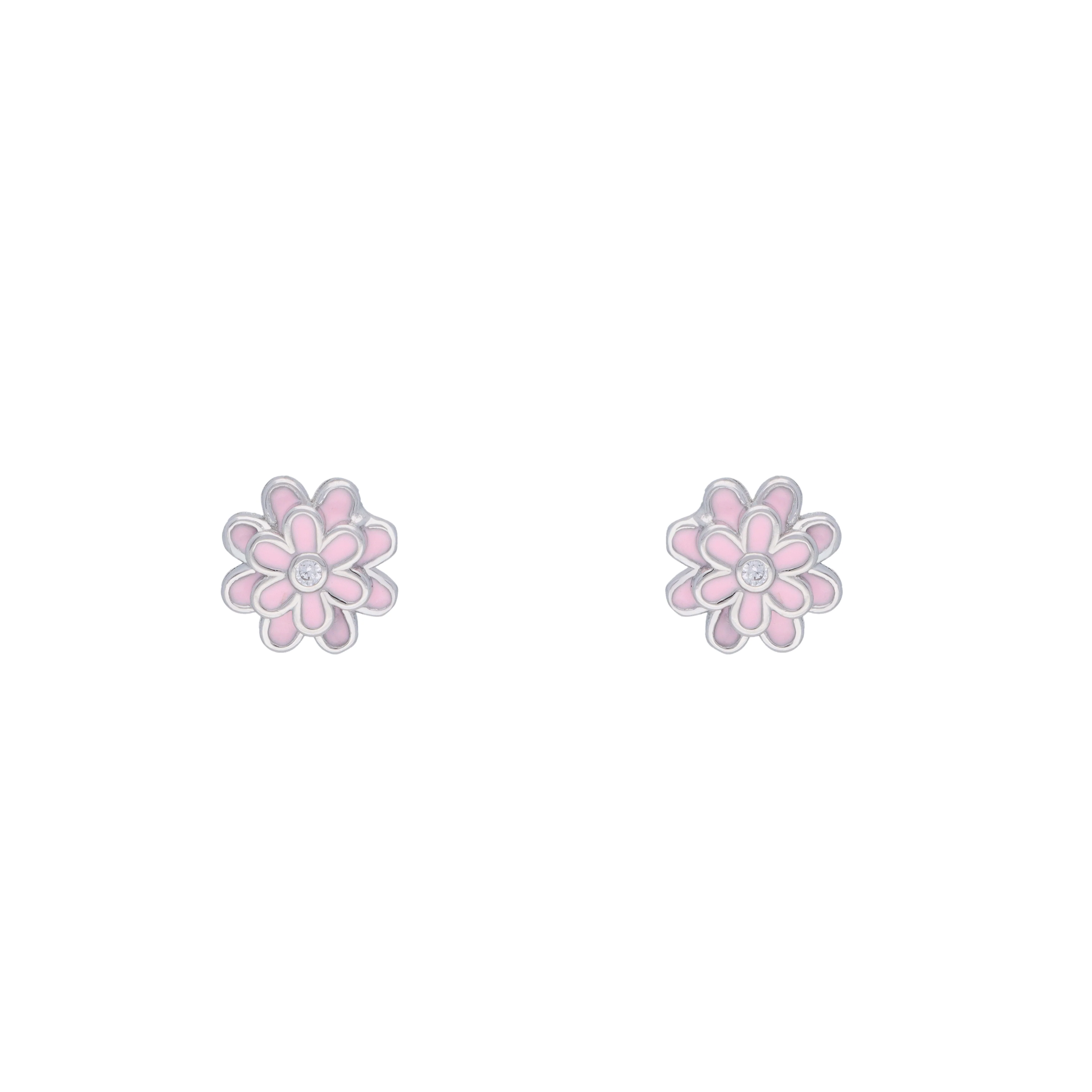 Minimalistic Pink Blooms Silver Earrings - Image 7