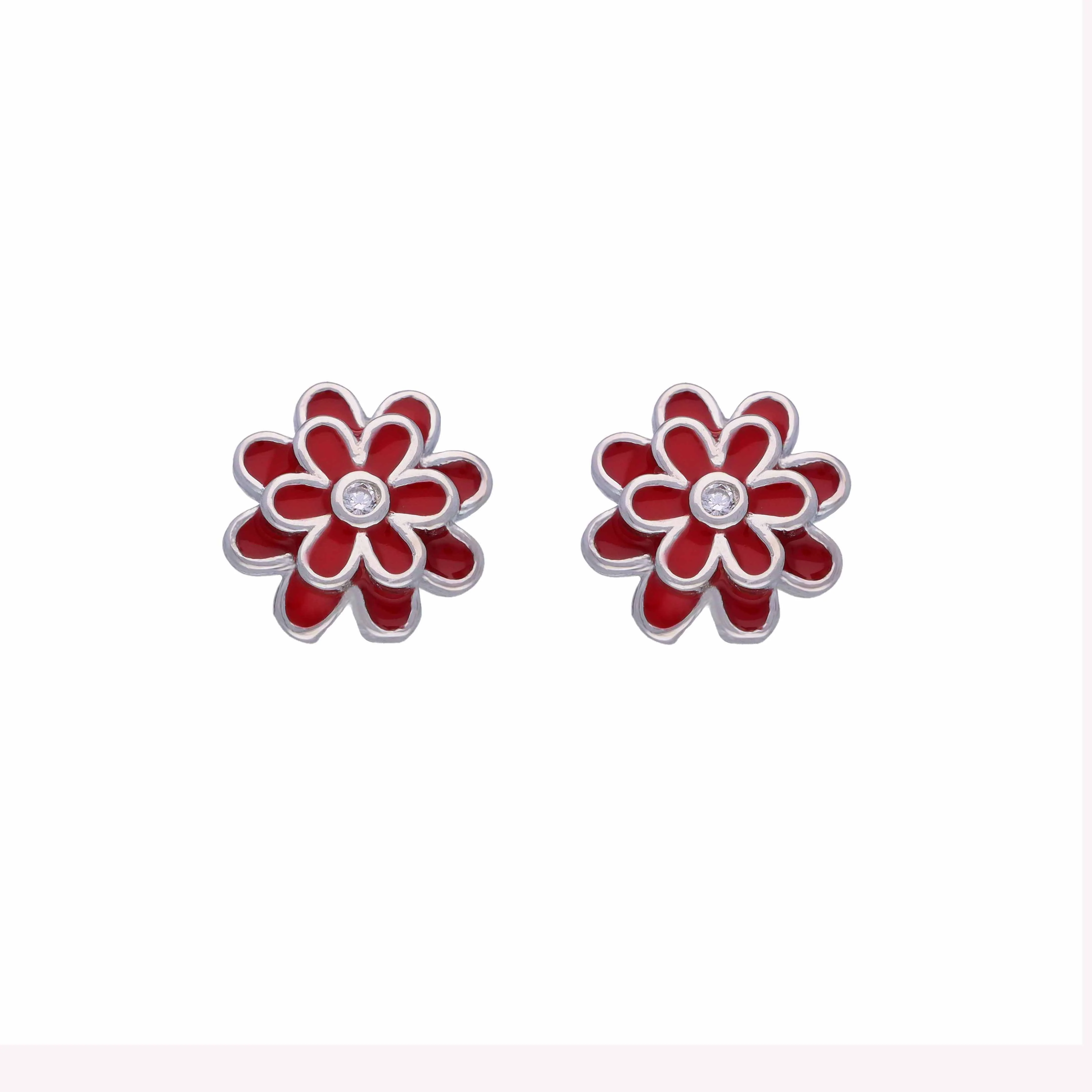 Minimalistic Pink Blooms Silver Earrings - Image 9