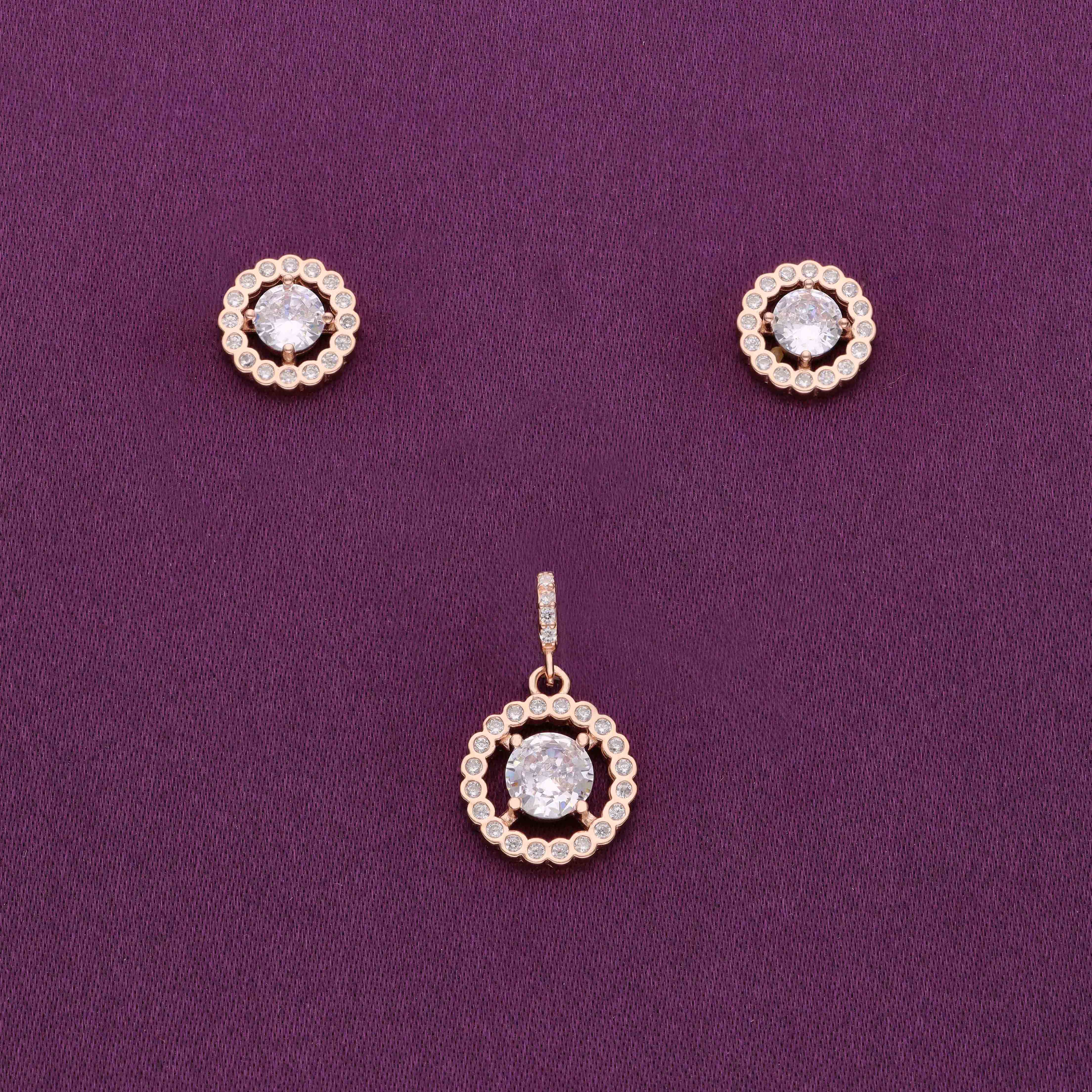 Radiating Rounds Zircon Silver Pendant & Earrings Set - Image 2