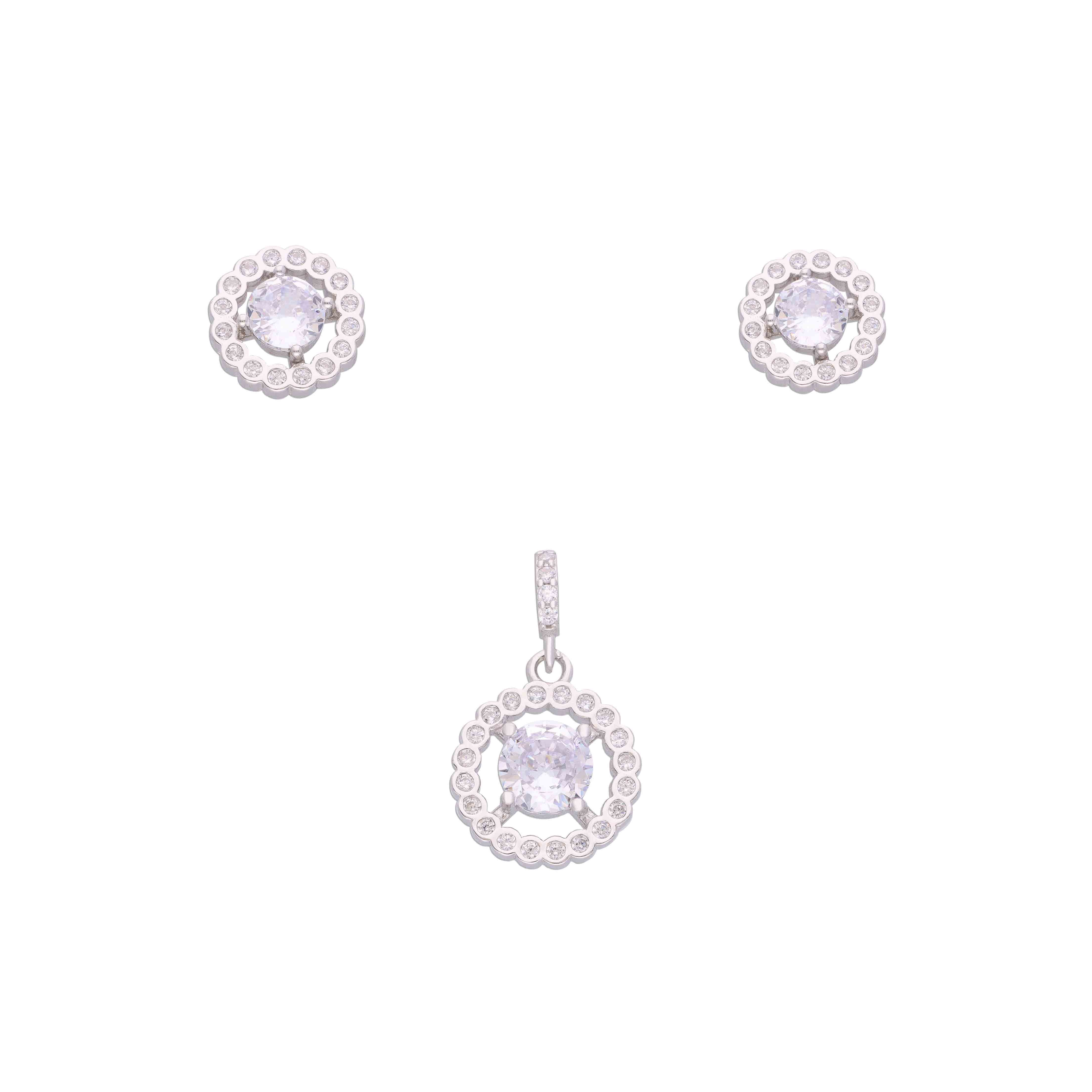 Radiating Rounds Zircon Silver Pendant & Earrings Set - Image 3