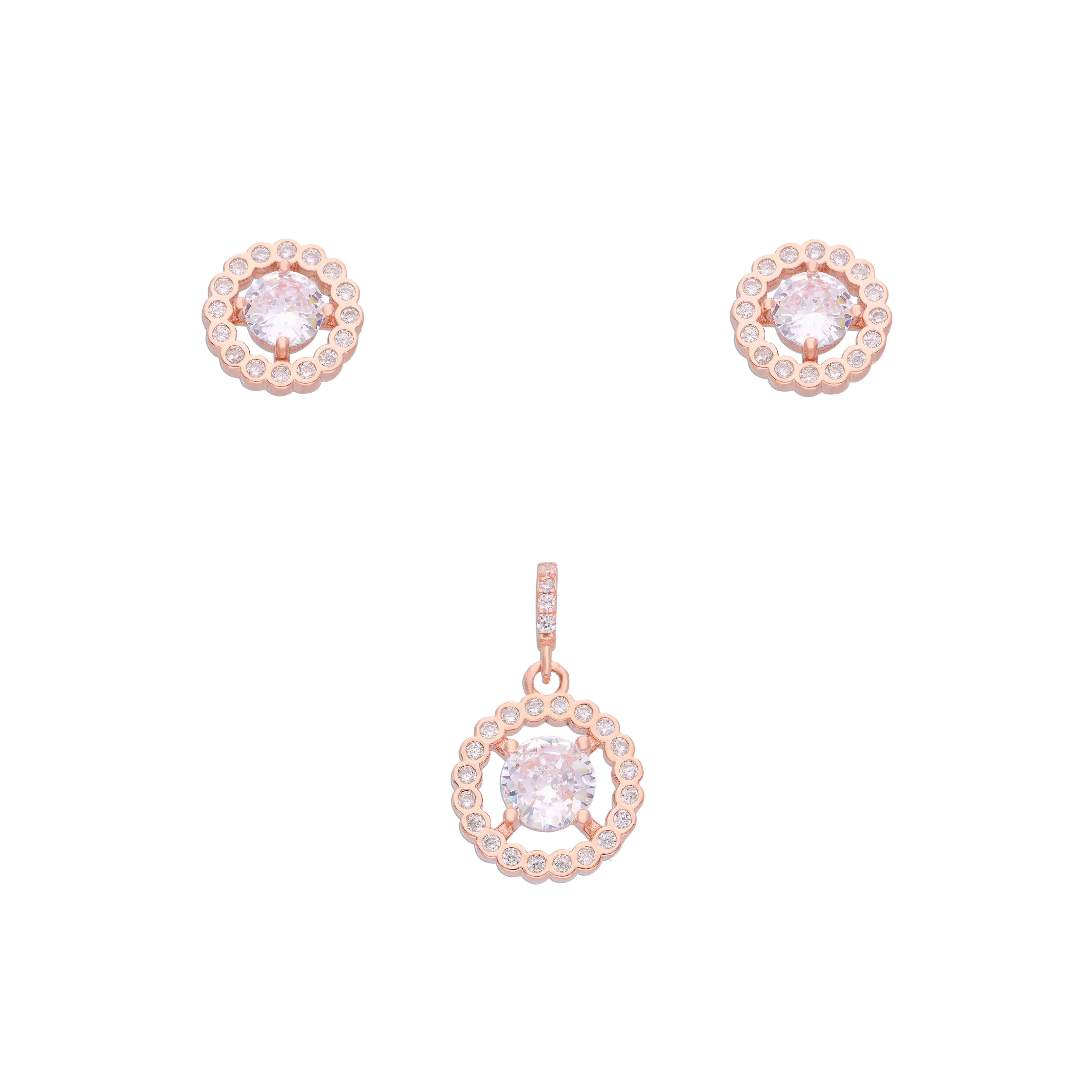 Radiating Rounds Zircon Silver Pendant & Earrings Set - Image 4