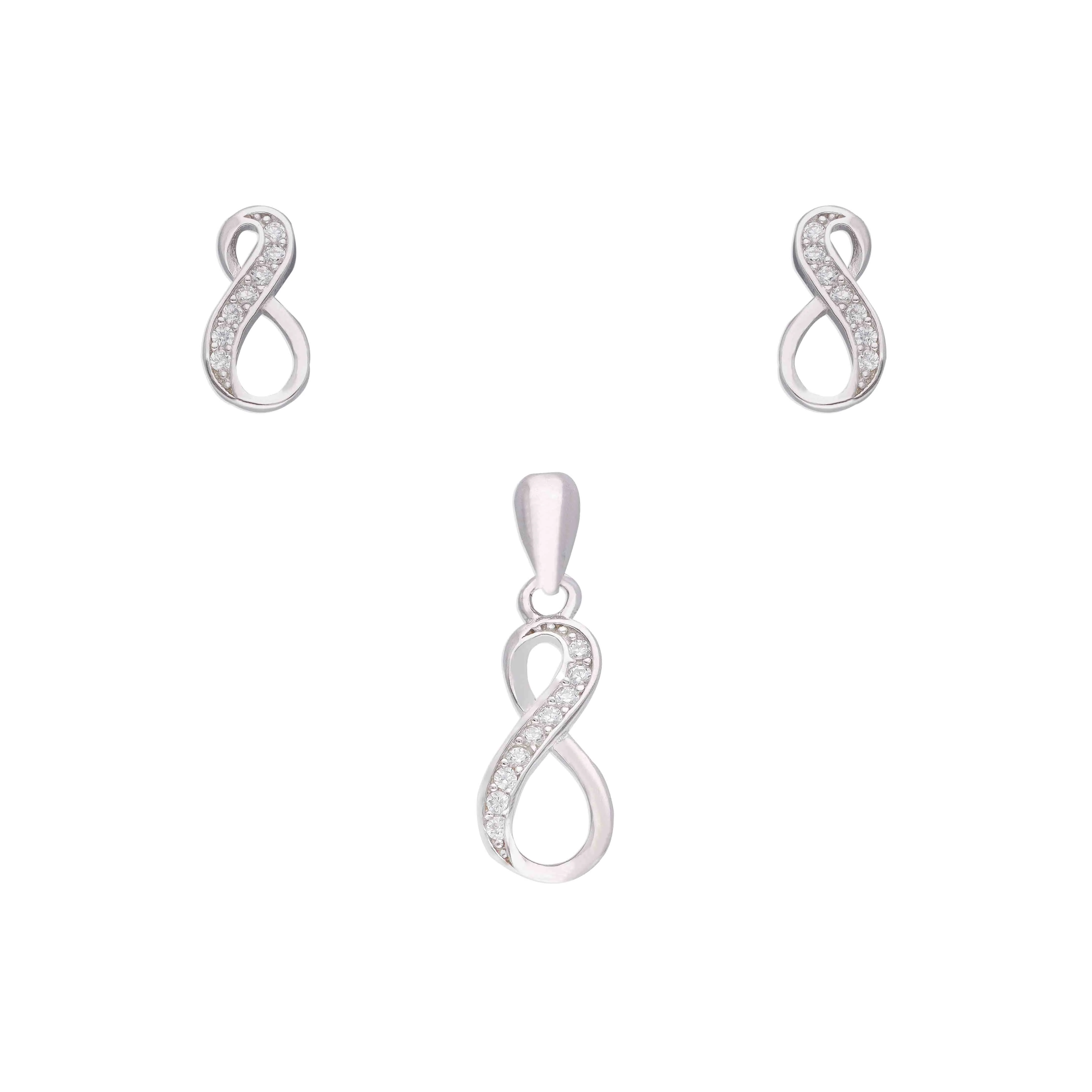 Pave Diamond Infinity Silver Pendant & Earrings Set - Image 3