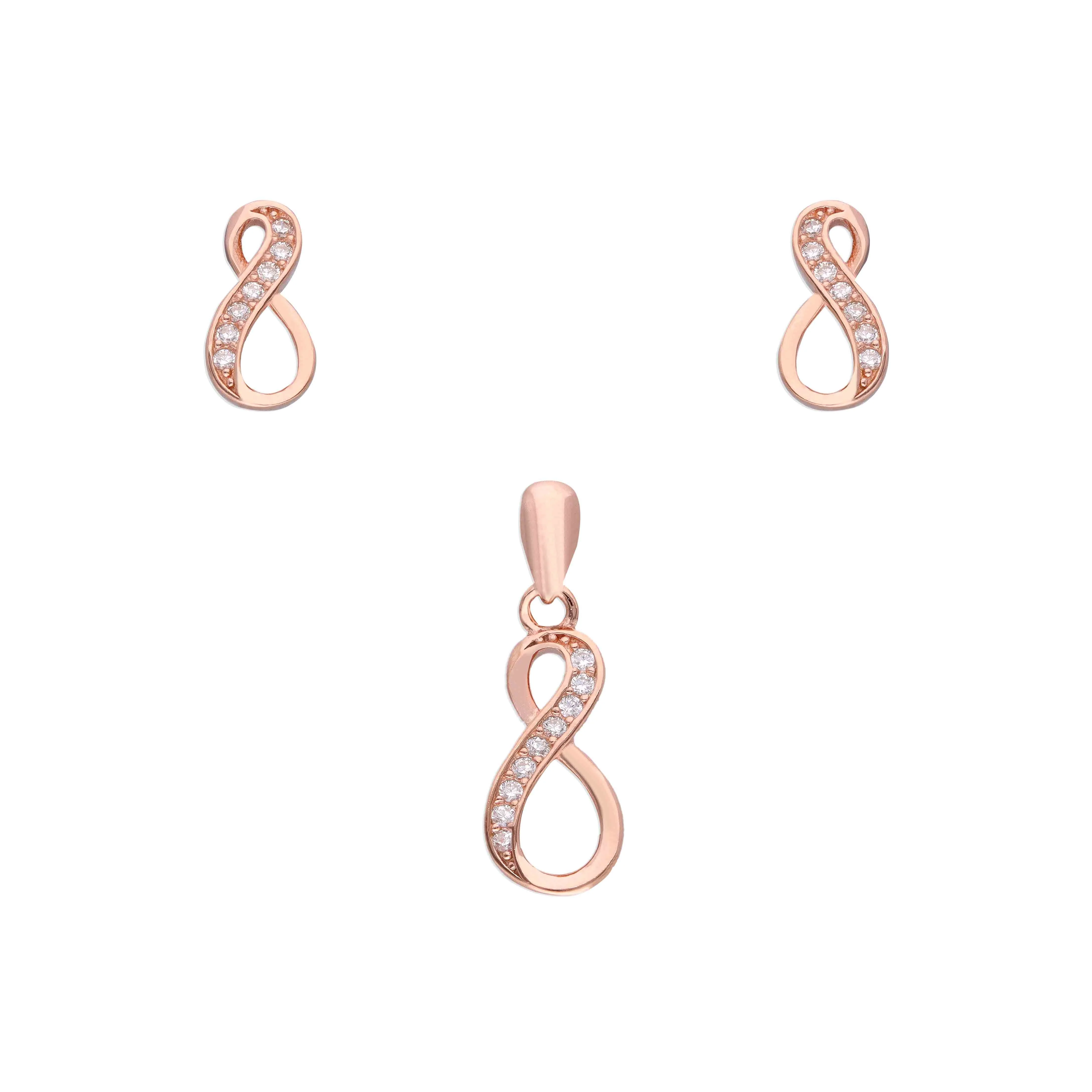 Pave Diamond Infinity Silver Pendant & Earrings Set - Image 4