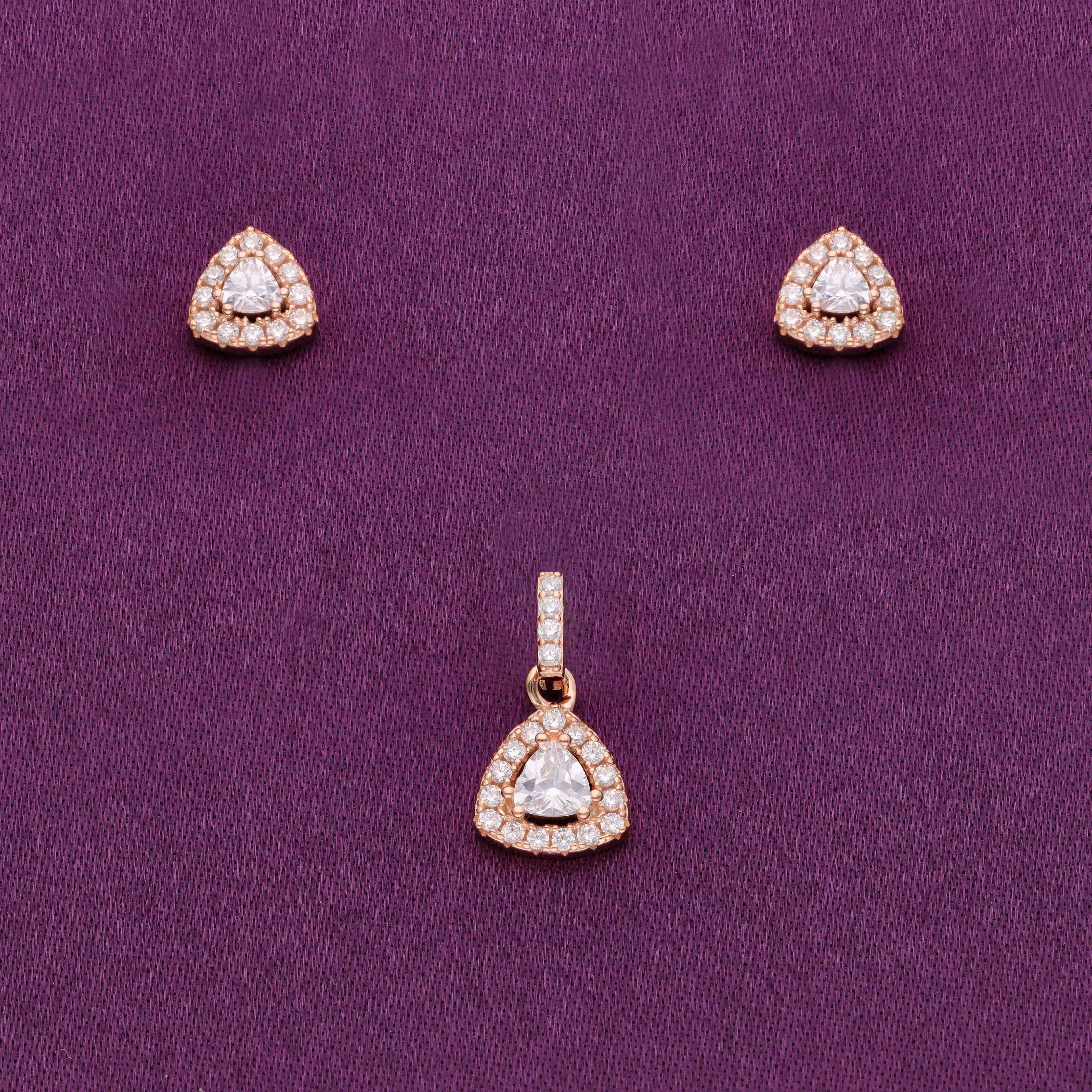 Dazzling Triangle Silver Pendant and Earrings Set - Image 2