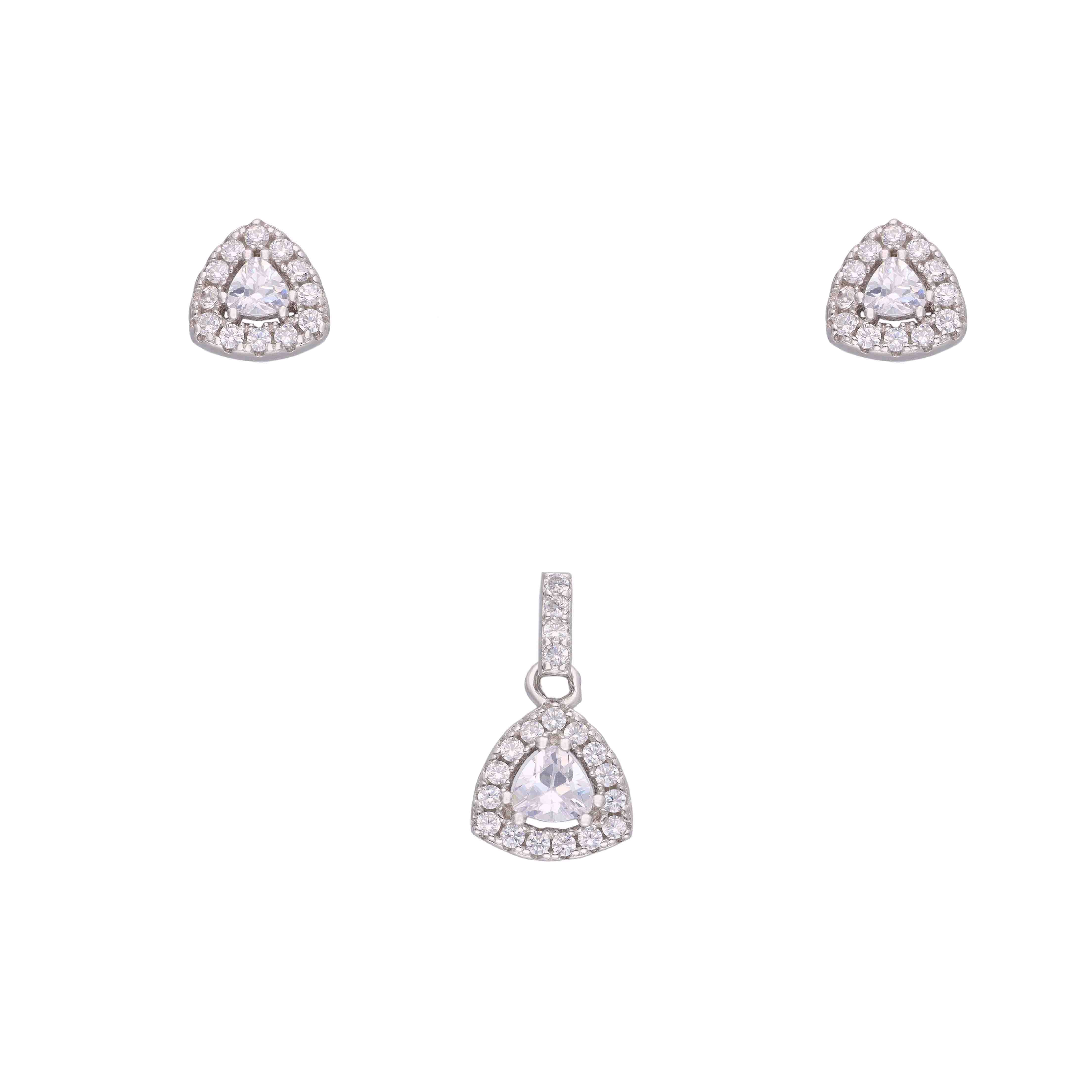 Dazzling Triangle Silver Pendant and Earrings Set - Image 3